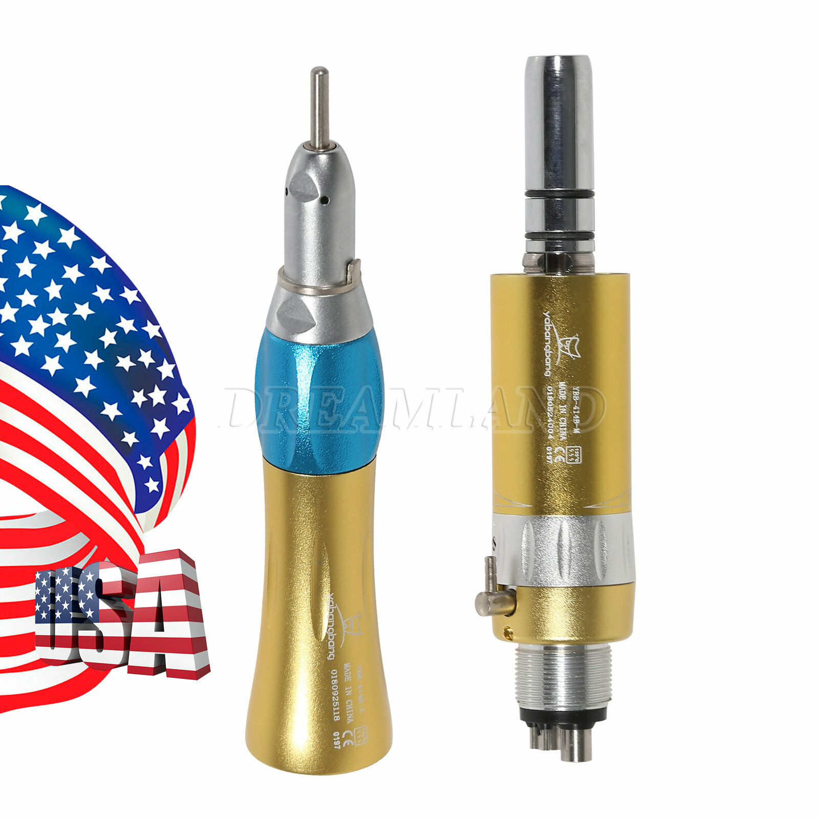Gold Dental Straight Nosecone+Air Motor Low Speed Handpiece Fit NSK 4 holes