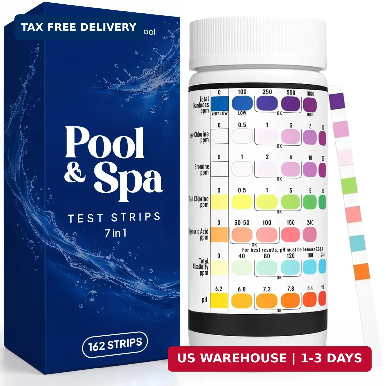 162 Pcs 7-Way Hot Tub, Spa & Pool Test Strips – Accurate Readings in 15 Seconds