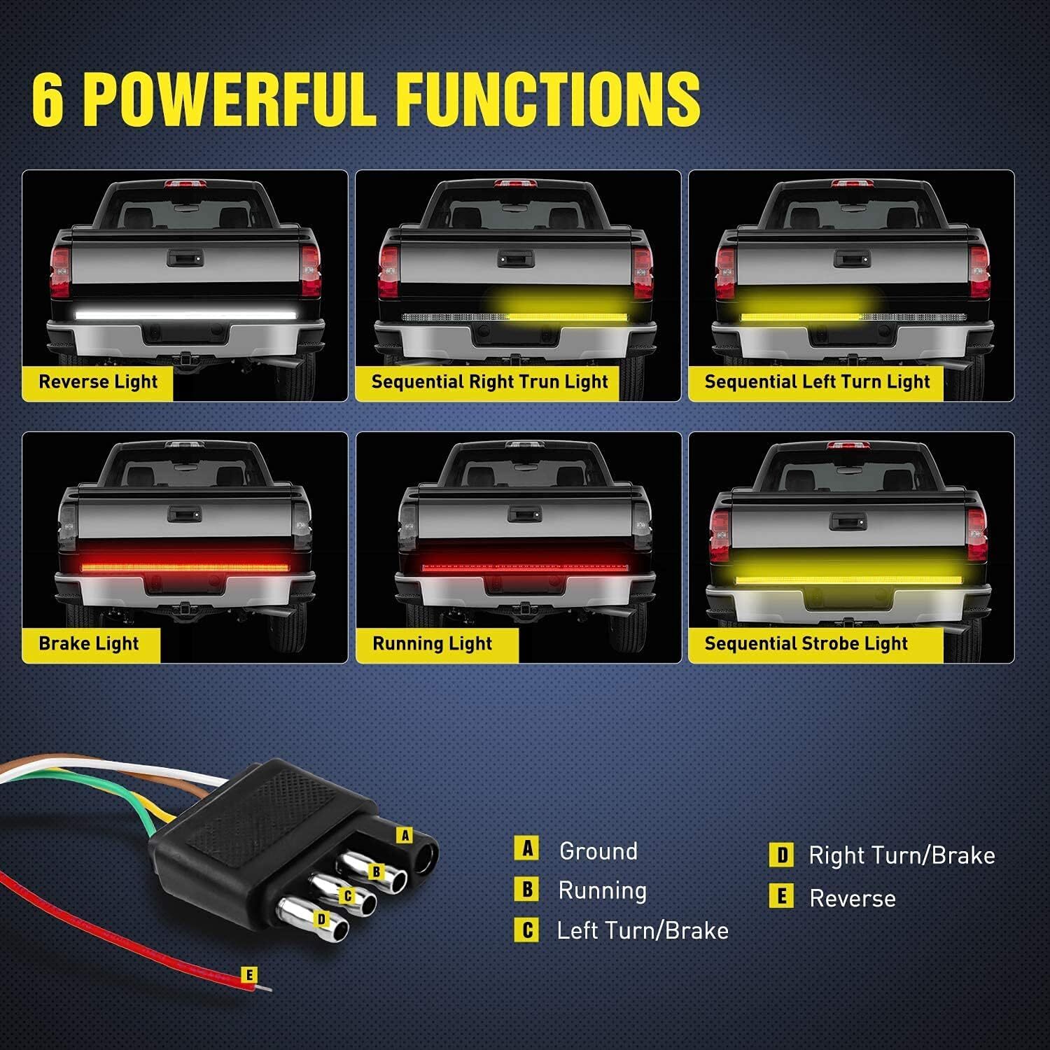 60 Inch Led Tailgate Light Bar Red White Yellow Truck Brake Turn Signal Strip