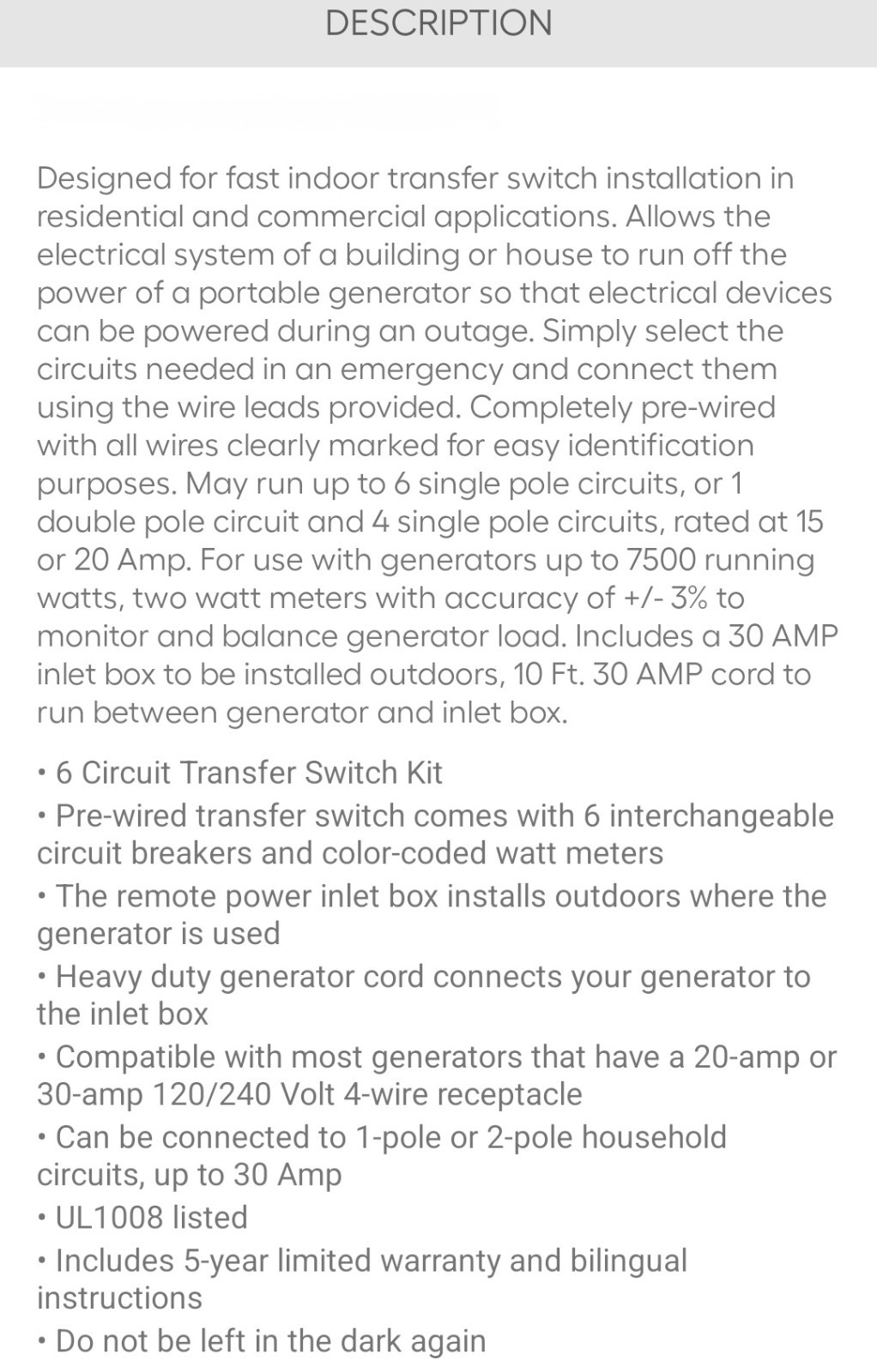 Reliance Back-Up Power Transfer Switch Kit Pre-Wired 6-Circuit Kit (306LRK)