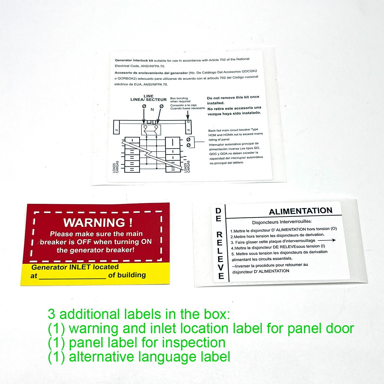 Generator interlock kit for Square D Homeline HOM 100A and 125 Amp Load Center
