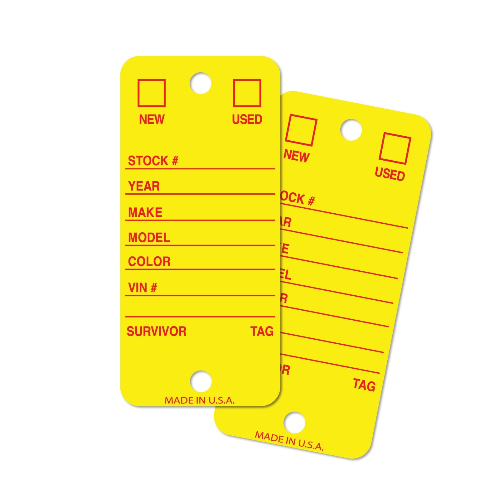 Car Dealer Key Tags, Tough Poly Rigidene Style, 500 Survivor Style Yellow Tags