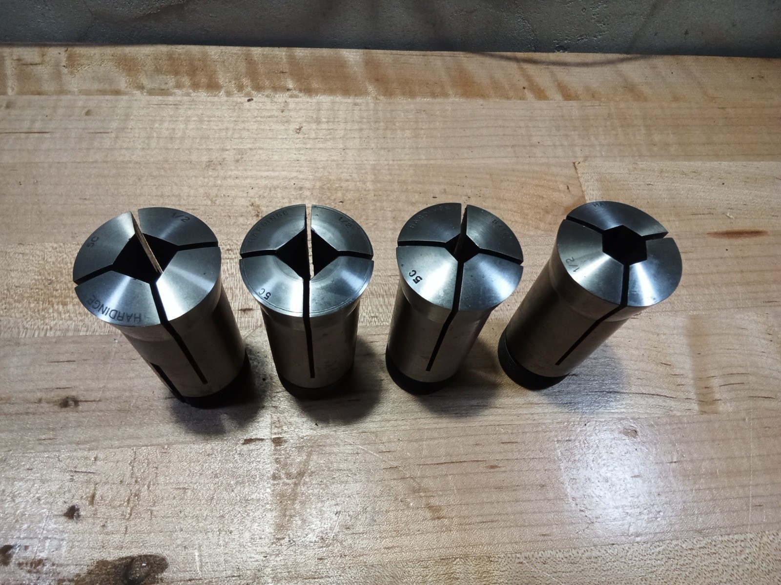 lot of 4 HARDINGE 5C collets square and hex internal/external threads