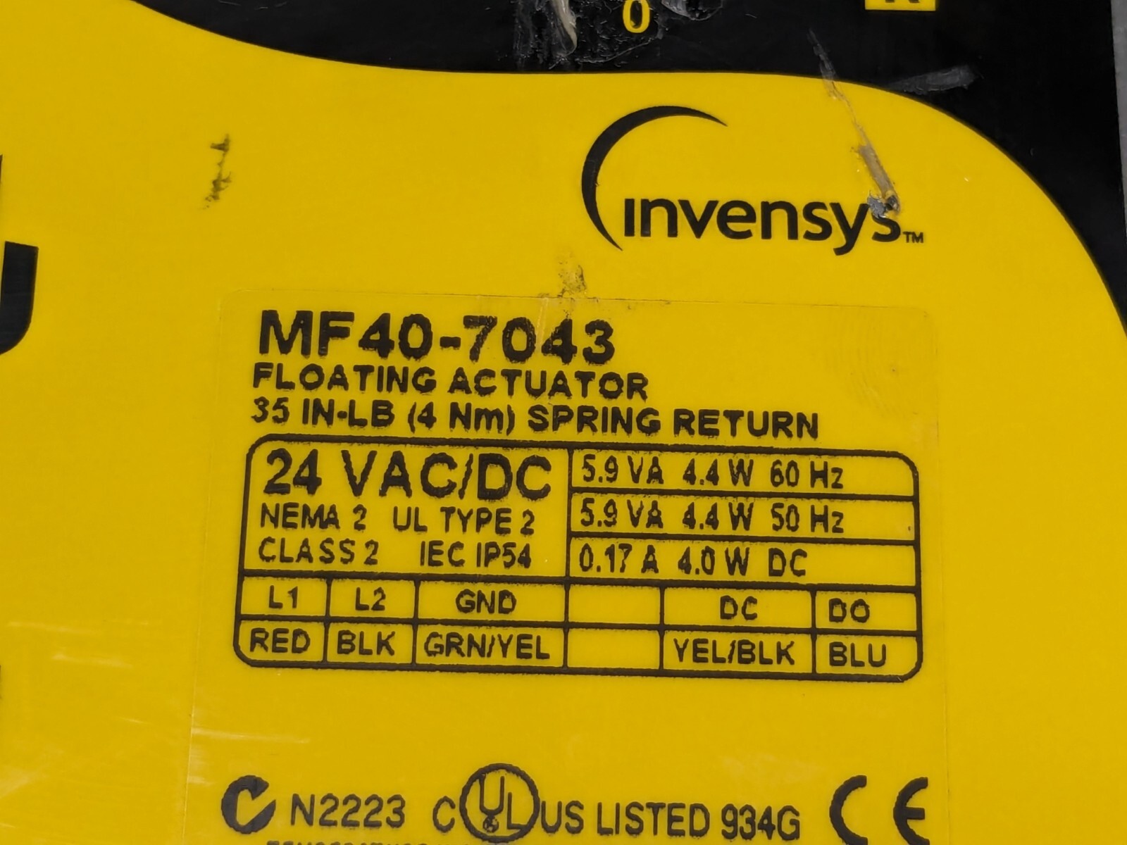 MF40-7043 Schneider Electric 24V Floating Valve Actuator 35 In lb Spring Return