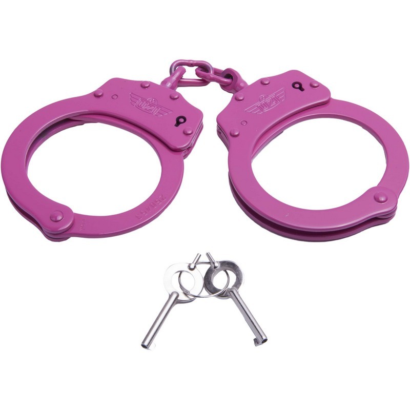 UZI Model HC-C Chain-Linked Handcuffs & Keys, Stainless Steel, Pink