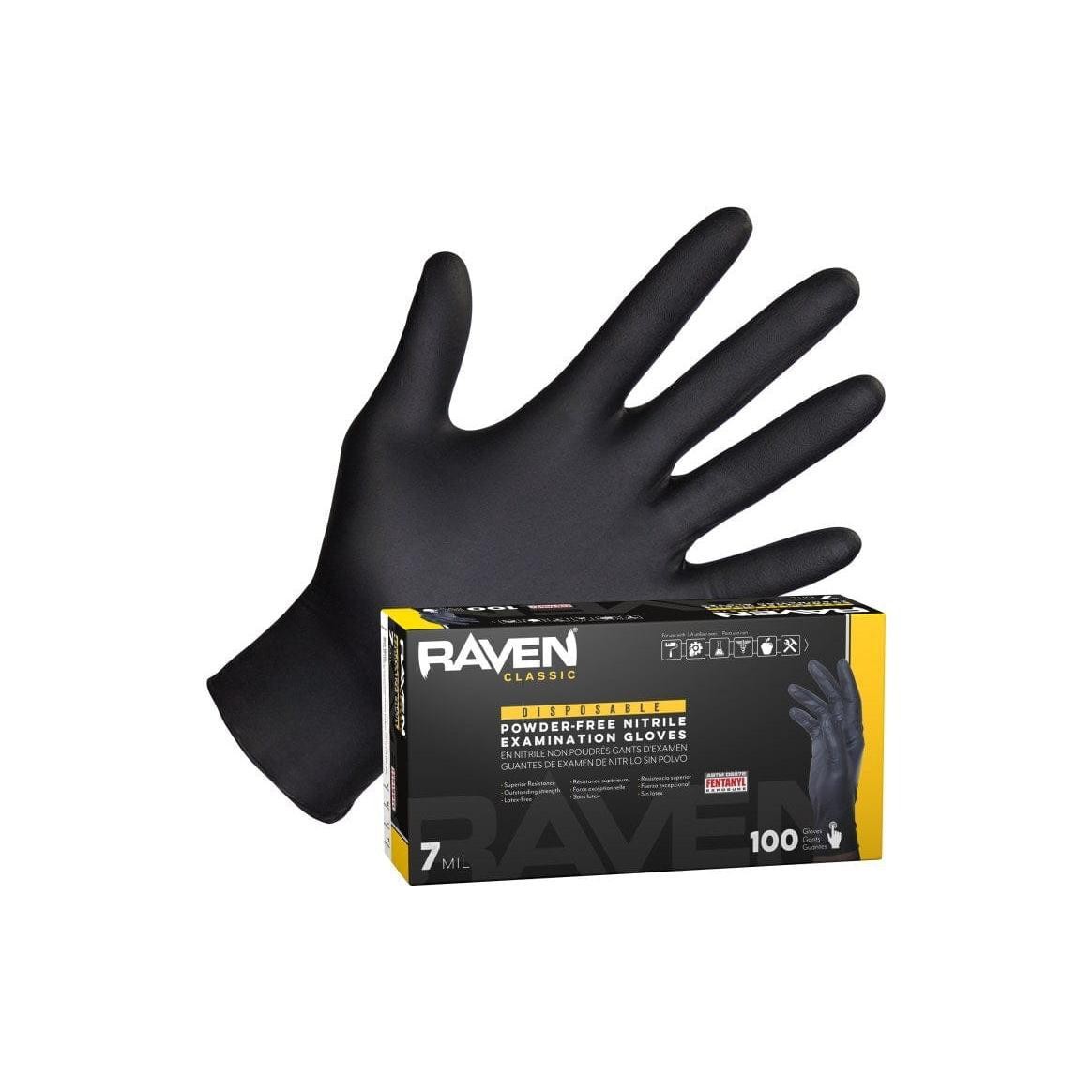 SAS Safety Raven Powder-Free Nitrile 7mil Black Glove M 100-Box #66517
