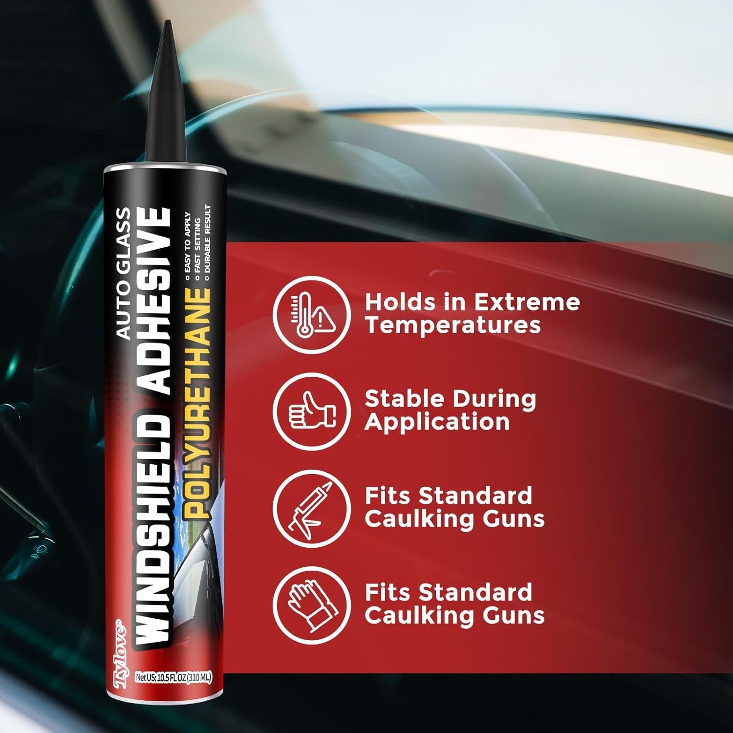 Professional Auto Glass Sealant 10.5oz Weather Resistant Quick Set Adhesive