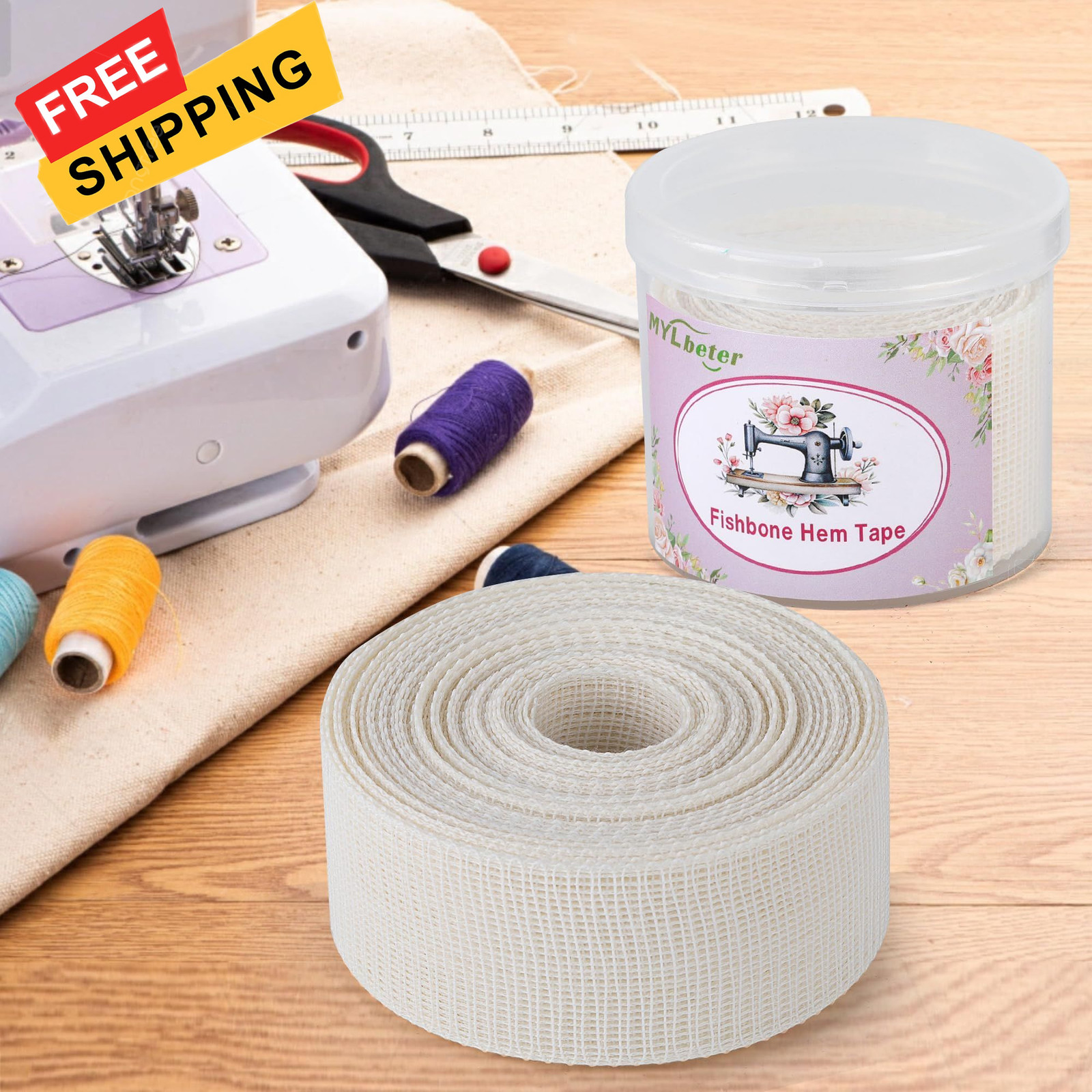 MYLbeter Fishbone Hem Tape for Sewing 2.5 yards x 1.38 inches, beige 2.5yards