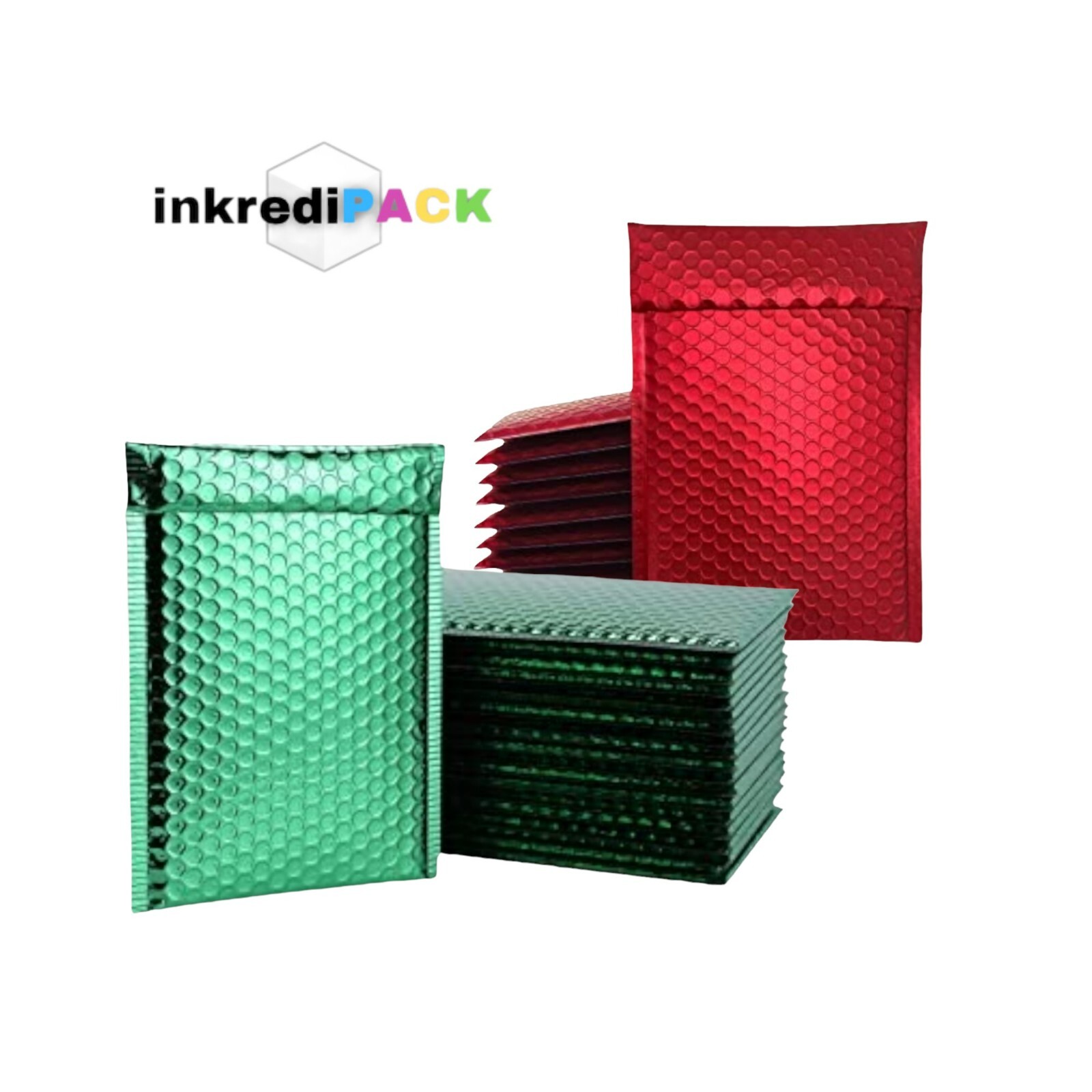 InkrediPack™ 6″ X 10″ #0 Green/Red Metallic Bubble Mailers-180 Pack-Christmas