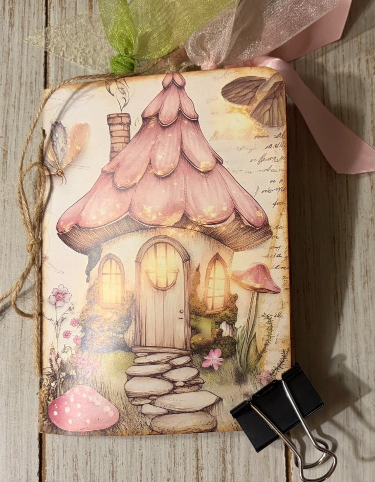 Junk Journal Handmade Booklet Book Vintage «Pink Fairies» Pockets, Ephemera