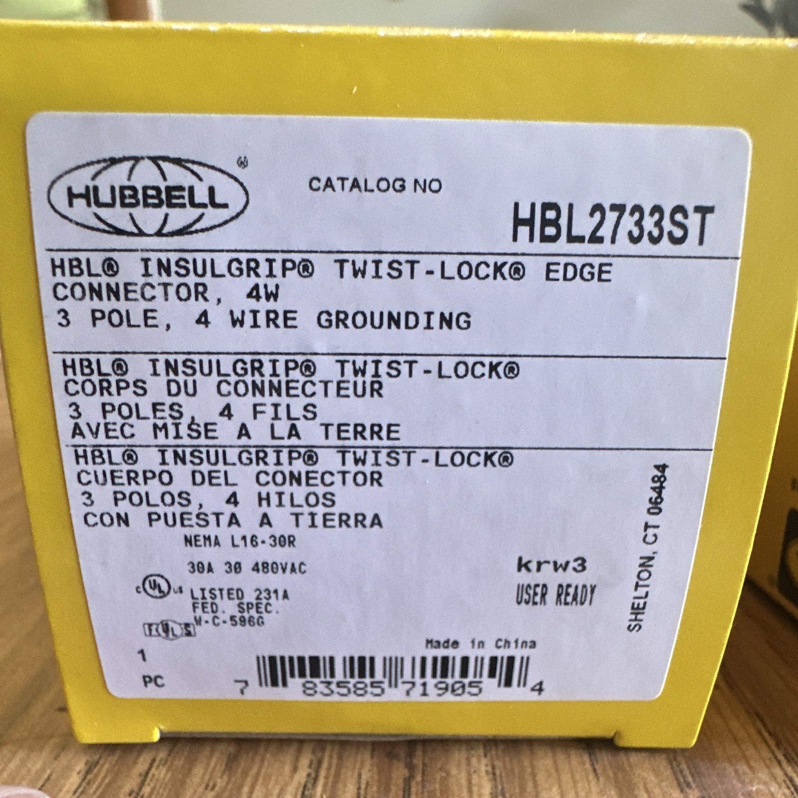 Hubbell Insulgrip Twist-Lock HBL2733ST/HBL2731ST 480VAC Female/Male Combo