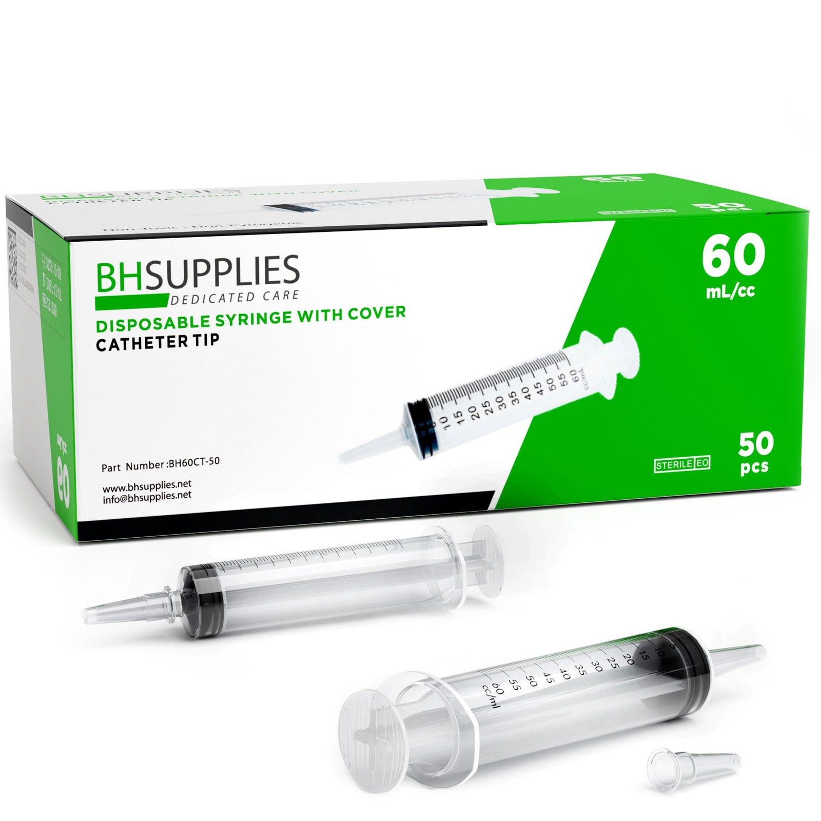 BH Supplies 60mL Syringe Catheter Tip Sterile with Caps – (No 60 mL, clear