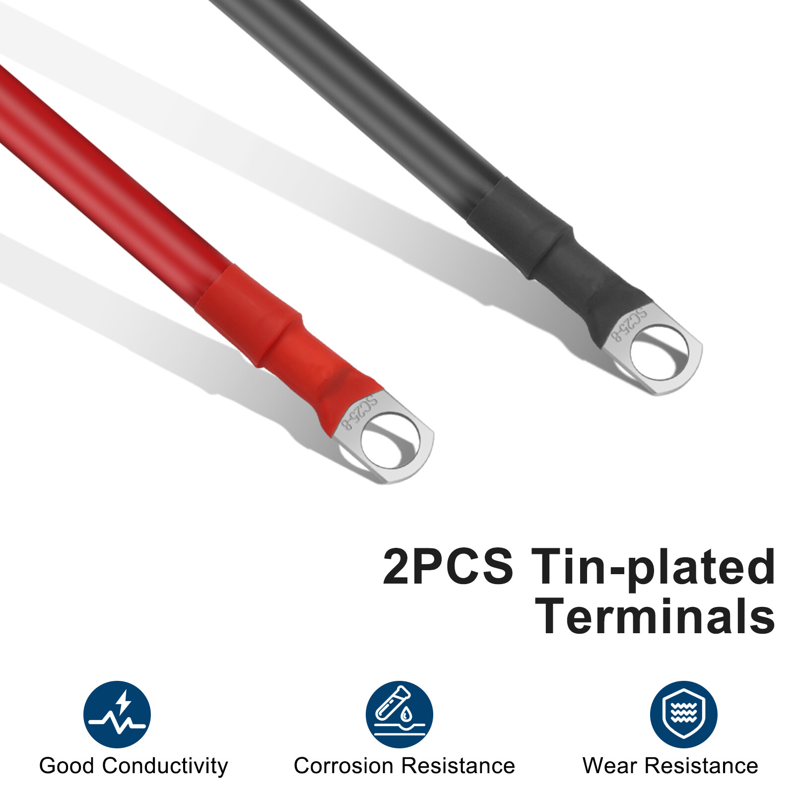 2 pcs 4 AWG Gauge 24inch Battery Cable 5/16 or 3/8 Copper Car Solar Power Wire