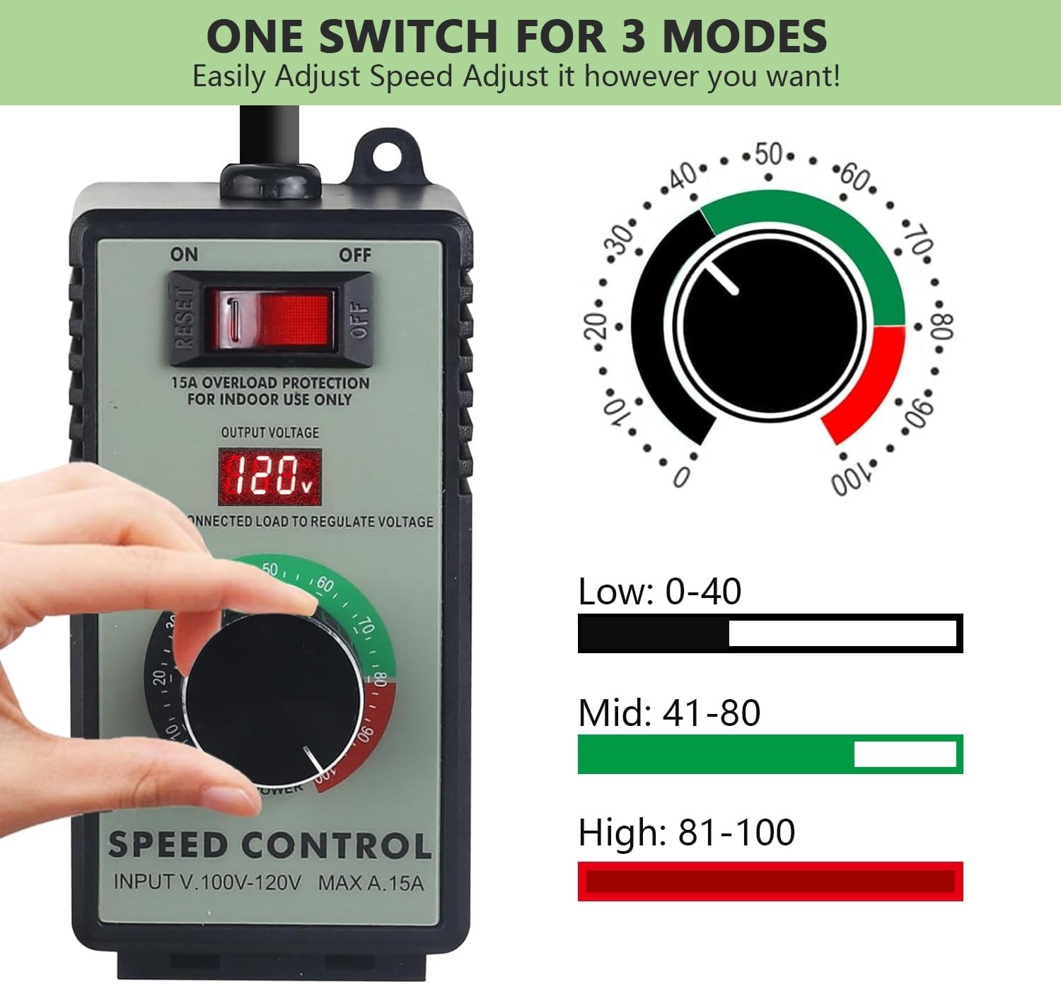 AC Motor Speed Controller 120V 15A Max – Variable-Speed Controller & Fan Spee…