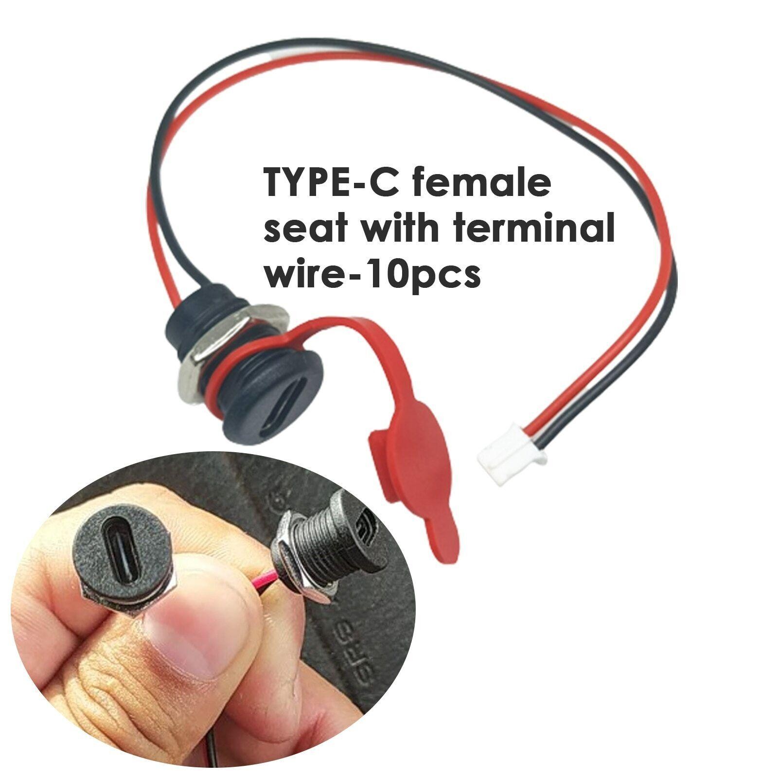 10PCS USB Connector 2Pin Type-C Female Waterproof Current Fast Charger Jack Port
