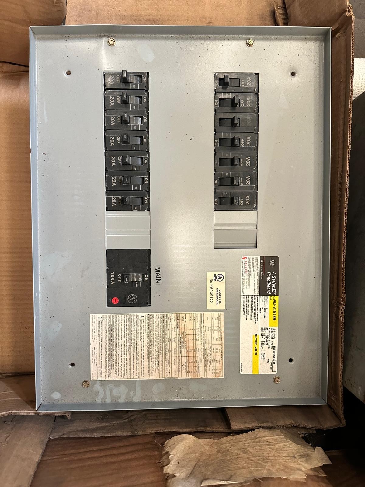 GE A-Series II AEF3181BB Panelboard 100 Amps,With 20 Amps 7 qty Breaker