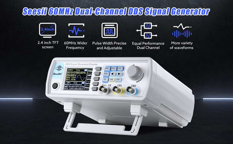 2-Channel Function Arbitrary Waveform 60MHz Signal Generator Frequency Counter