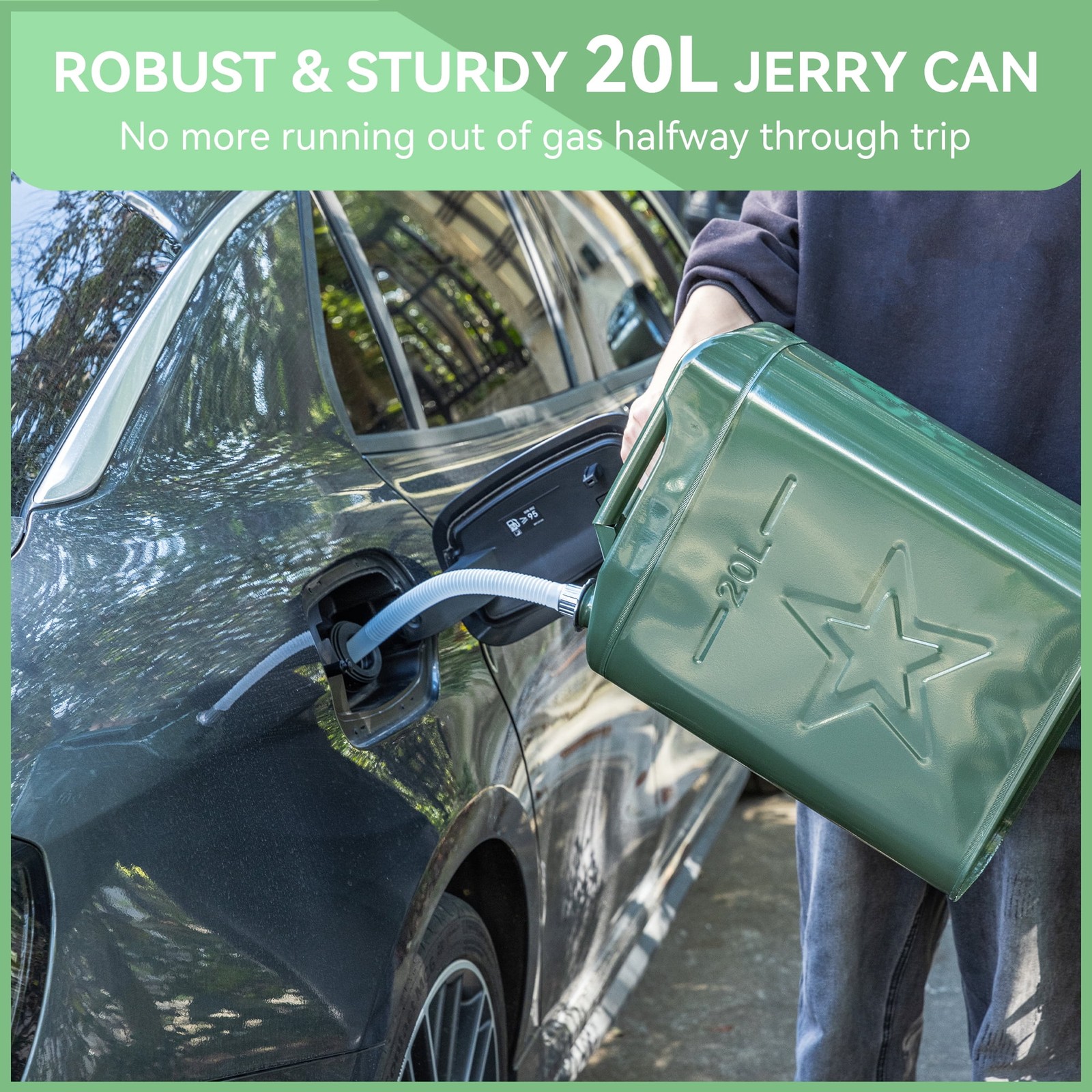5 Gallon 20L Gasoline Army Green Jerry Can Military Metal Steel Tank Backup USA
