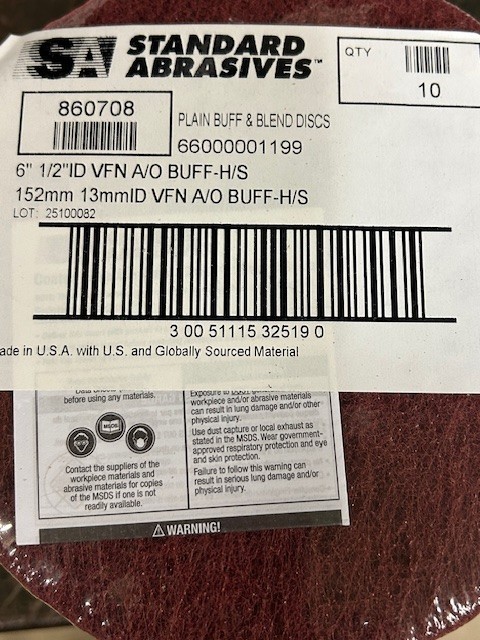 6″ X 1/2 STANDARD ABRASIVE BUFF AND BLEND DISC MAROON VFN A/O 860708 10 PACK