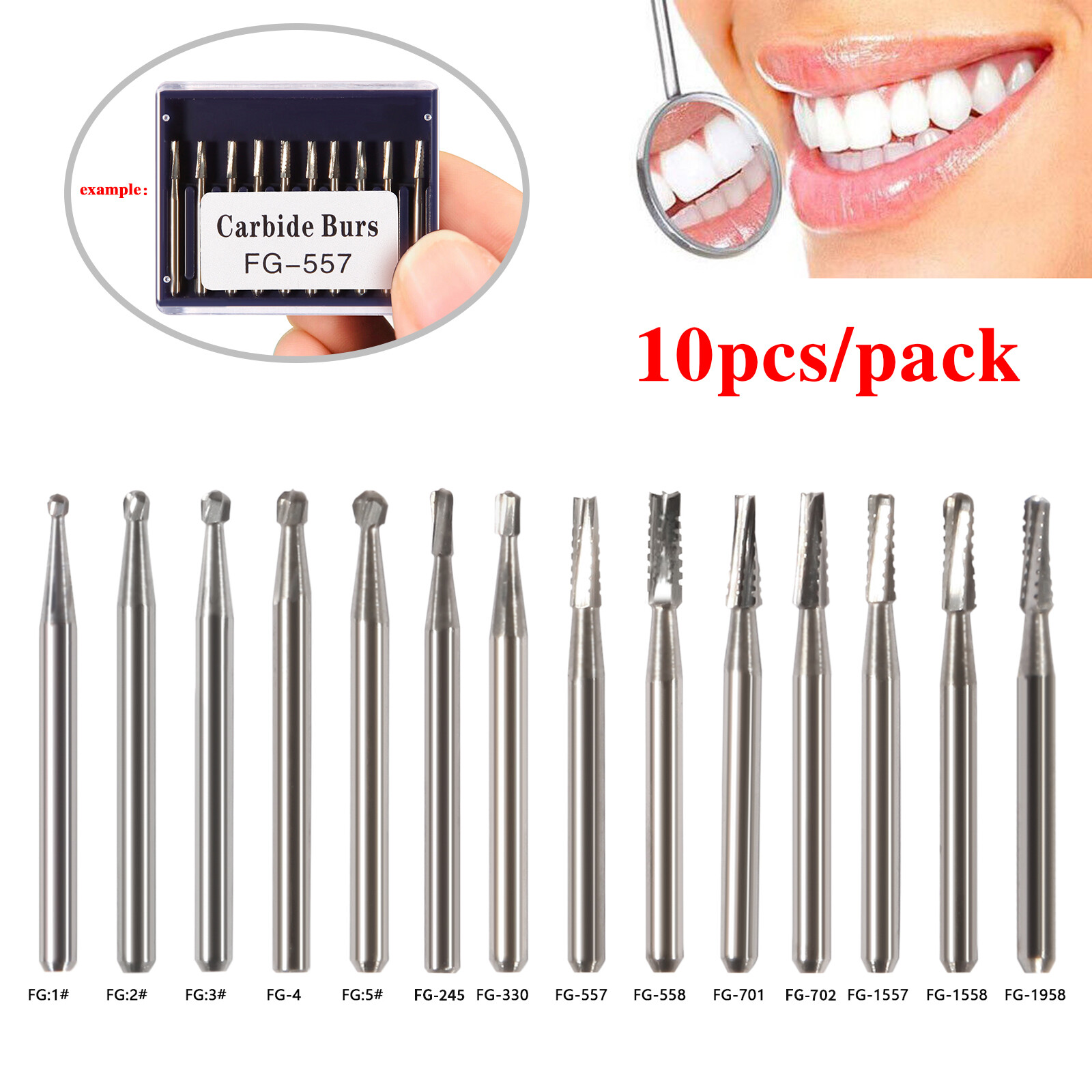 10-100pcs Dental FG Carbide Tungsten Steel Drills Burs for High Speed Handpiece