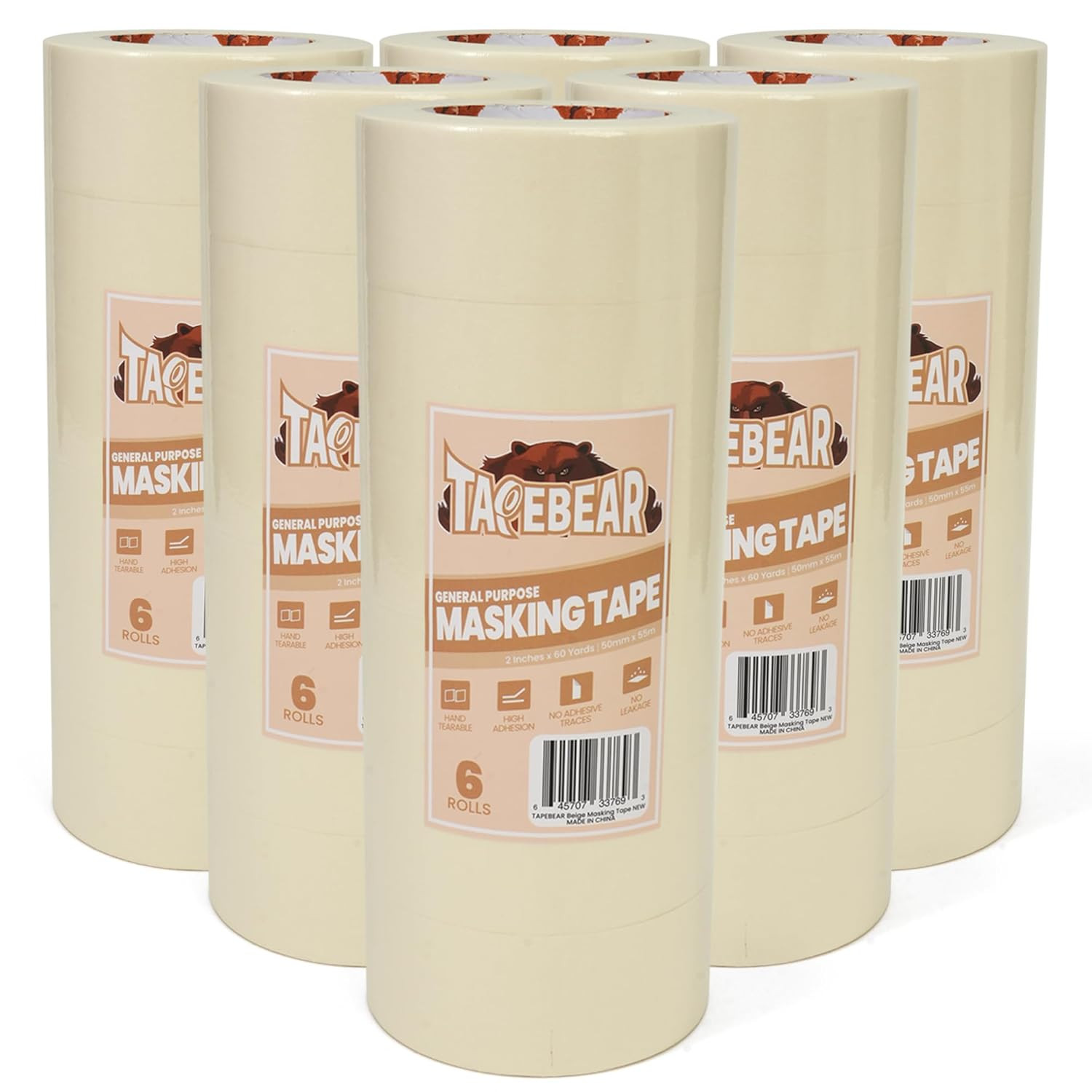 General Purpose Masking Tape 2 Inch X 60 Yards, Beige White Painters Tape for Pa