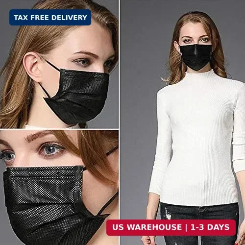 NNPCBT 100PCS 3 Ply Black Disposable Face Mask Filter Protection Face Masks