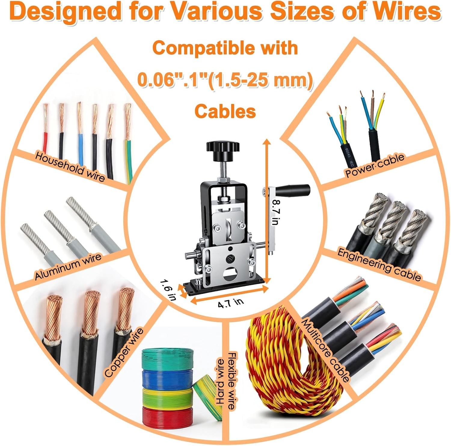 Manual Wire Stripper 0.06-1″ Drill Powered Hand Crank Copper Recycling Tool