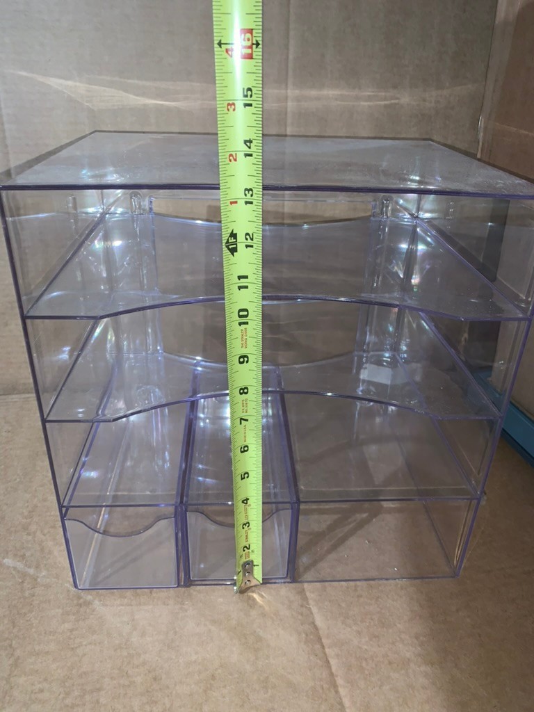 Acrylic Four-Way Organizer w/ 2 Drawers, Plastic, 13 1/4 x 13 1/4 x 10, Clear