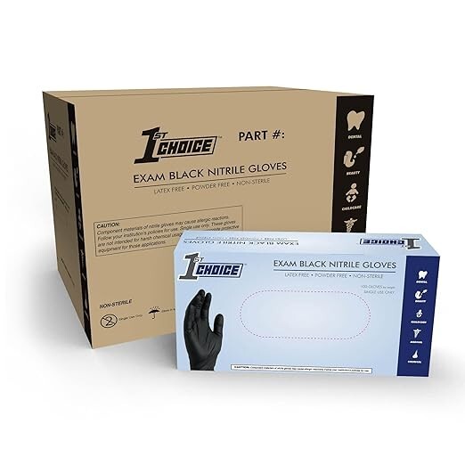 1st Choice 1EIN Nitrile Exam Gloves, Large – Black pack 100