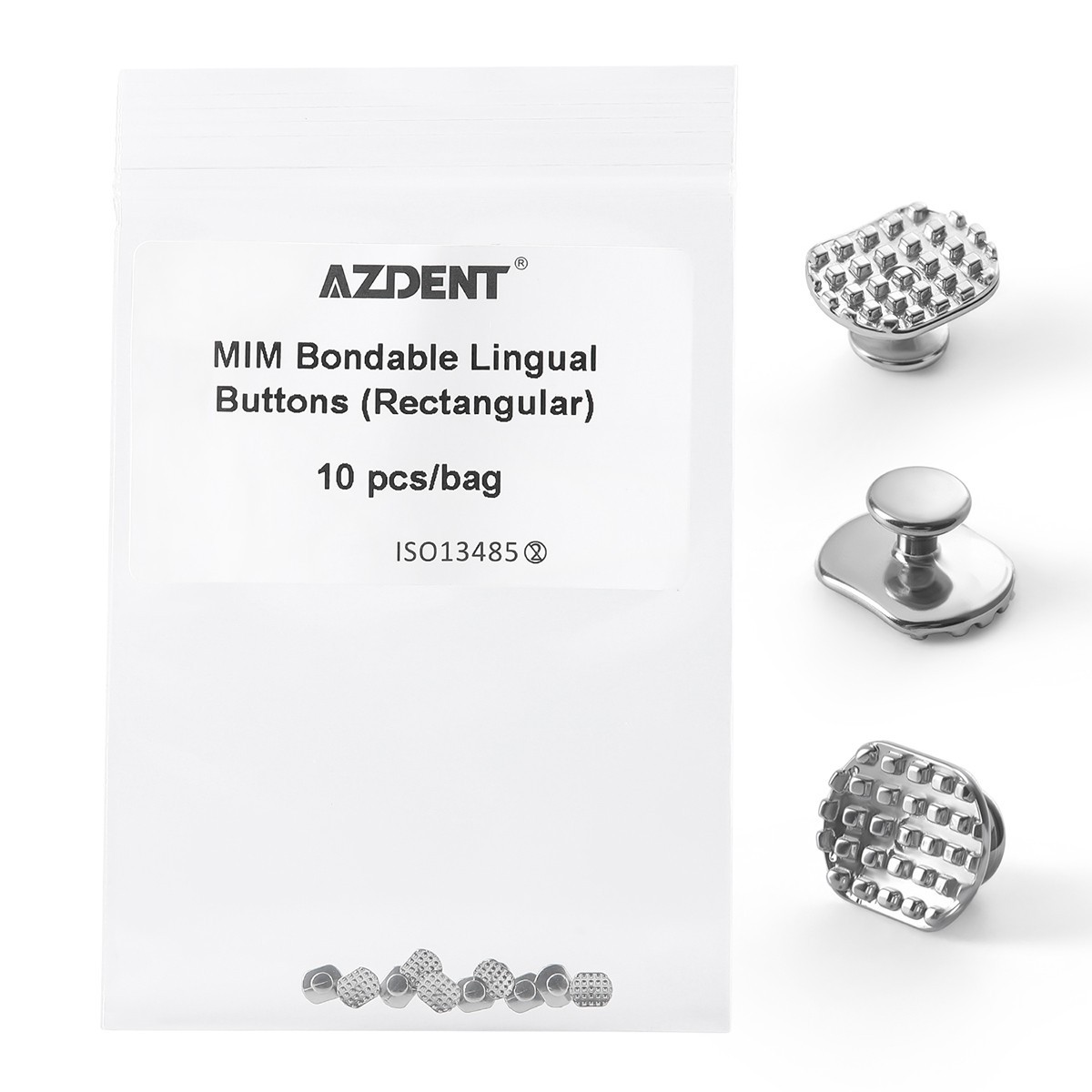 Dental Orthodontic Lingual Buttons Metal Monoblock Bondable Rectangular 10pcs/PK