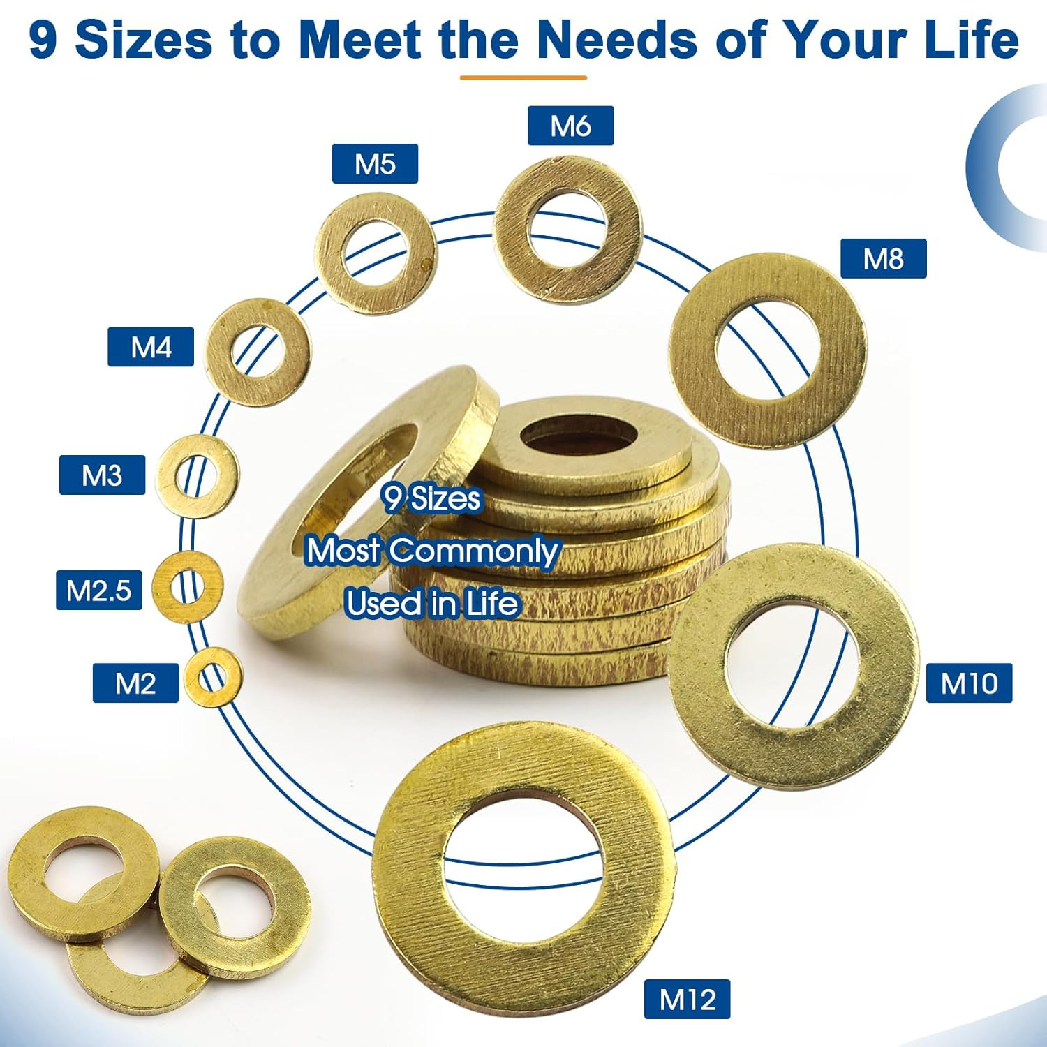 315 Pieces Brass Washer Assortment Kit Metric Flat Washers 9 Sizes Assorted Set
