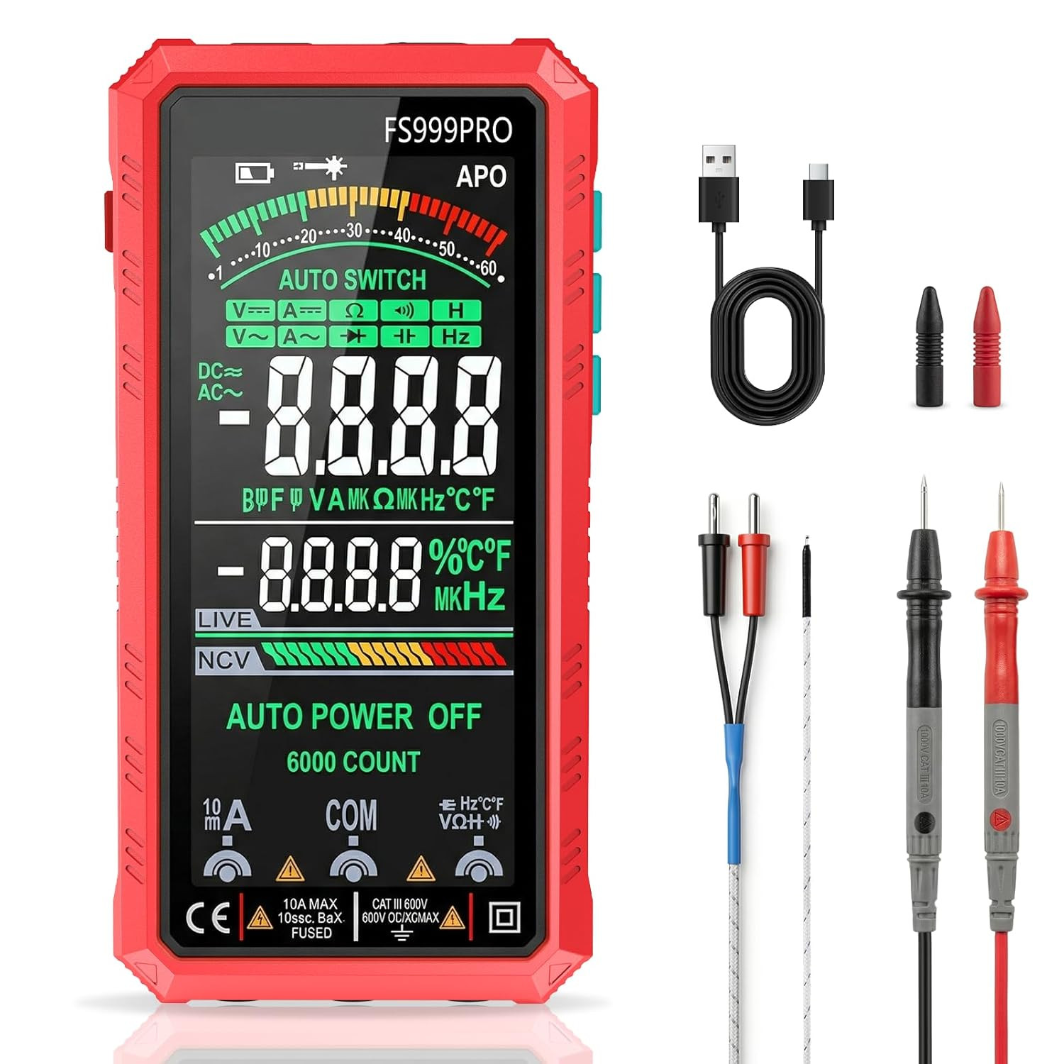 Digital Multimeter, Auto-Ranging Smart Electrical Tester, 6000 Counts TRMS, USB-