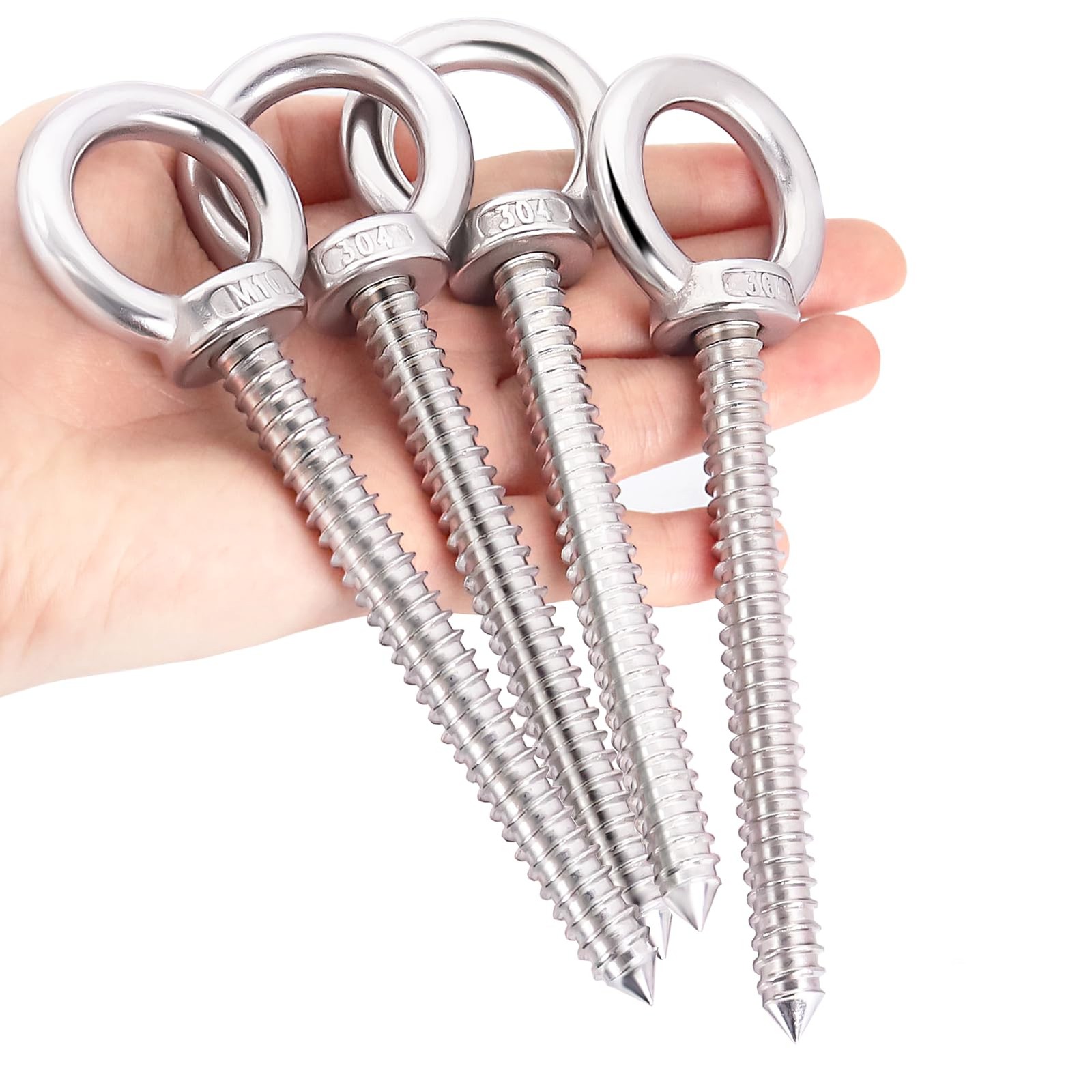 4 Pack 5.5 Inch Heavy Duty Eye Hooks M10 Self Tapping Eyelet Screw 1000LBS Load