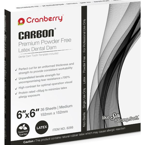 Cranberry CR8266 Carbon Dental Dam Latex 6″ X 6″ Spearmint Black 36/Box