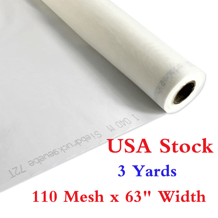 USA 3 Yards 110 Mesh 63″ White Silk Screen Printing Fabric Silkscreen Film