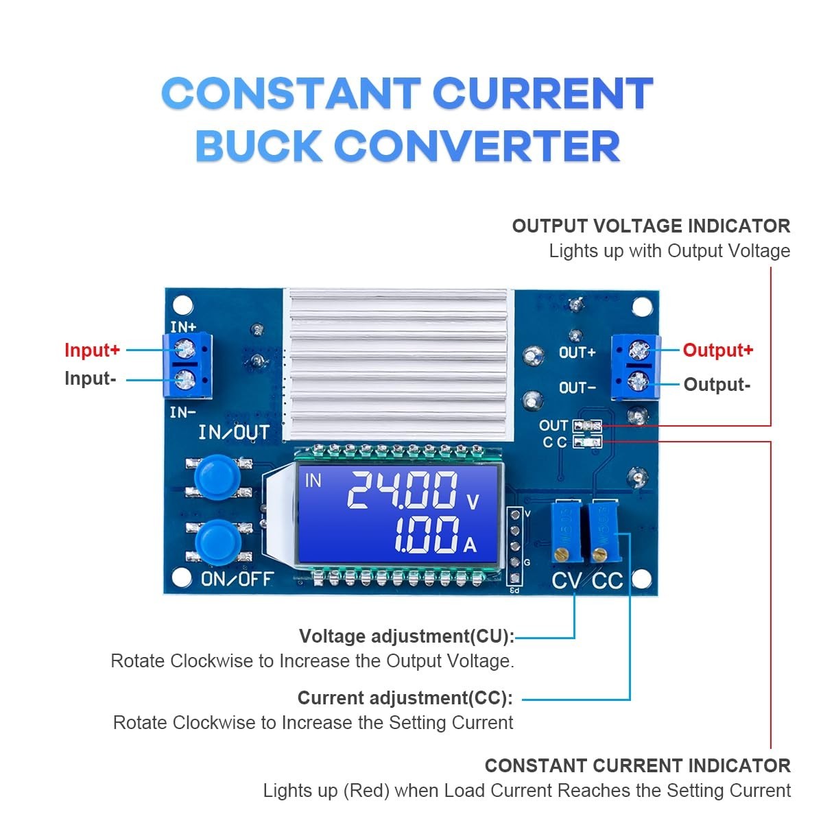Adjustable DC to DC Buck Converter 12A Power Supply Module 1.2V-32V for LED, Sol