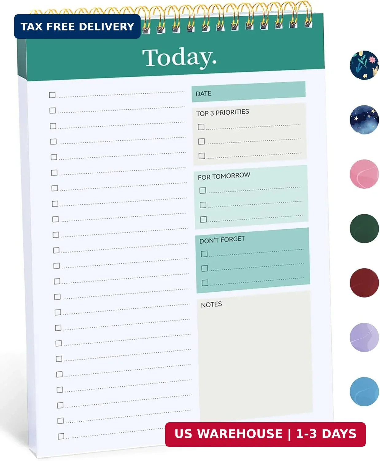 Taja To Do List Notepad, Undated Daily Planner for Work and Goal Setting | Green