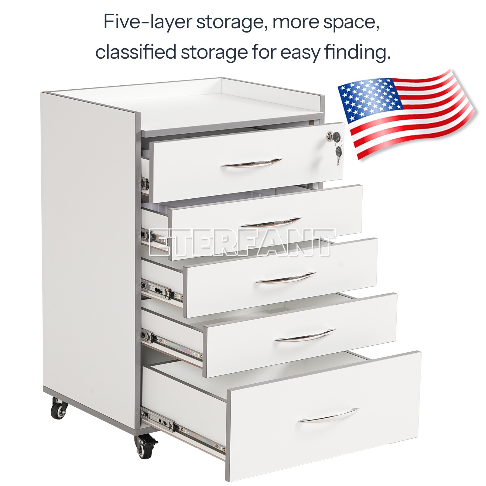 Dental Trolley Cart with Socket/Cart Acrylic Mobile Wooden Cabinet 5 Drawers US
