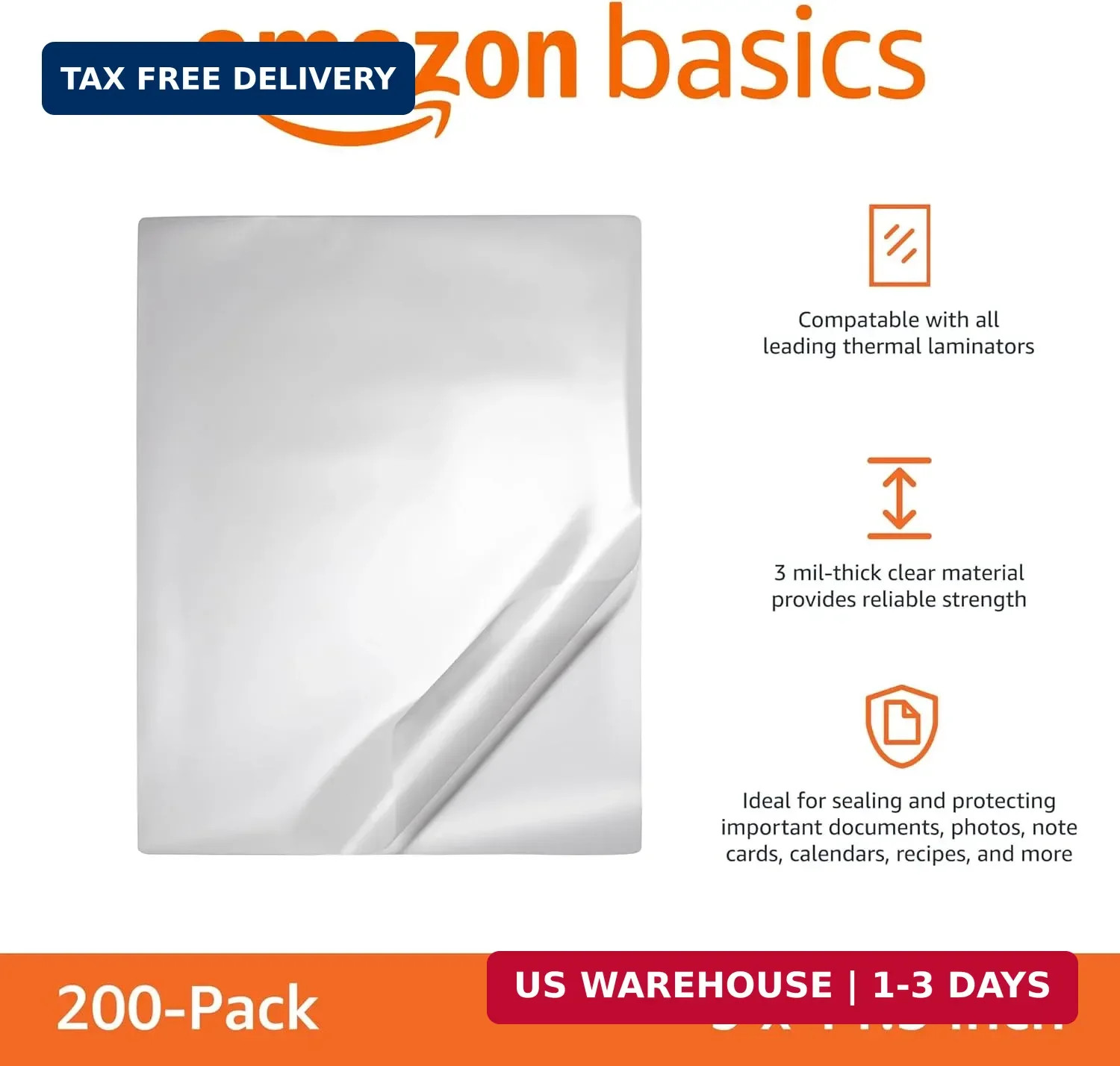 200 Pack Clear Letter Size Thermal Laminating Pouches 9 X 11.5 inch Sheets 5 Mil