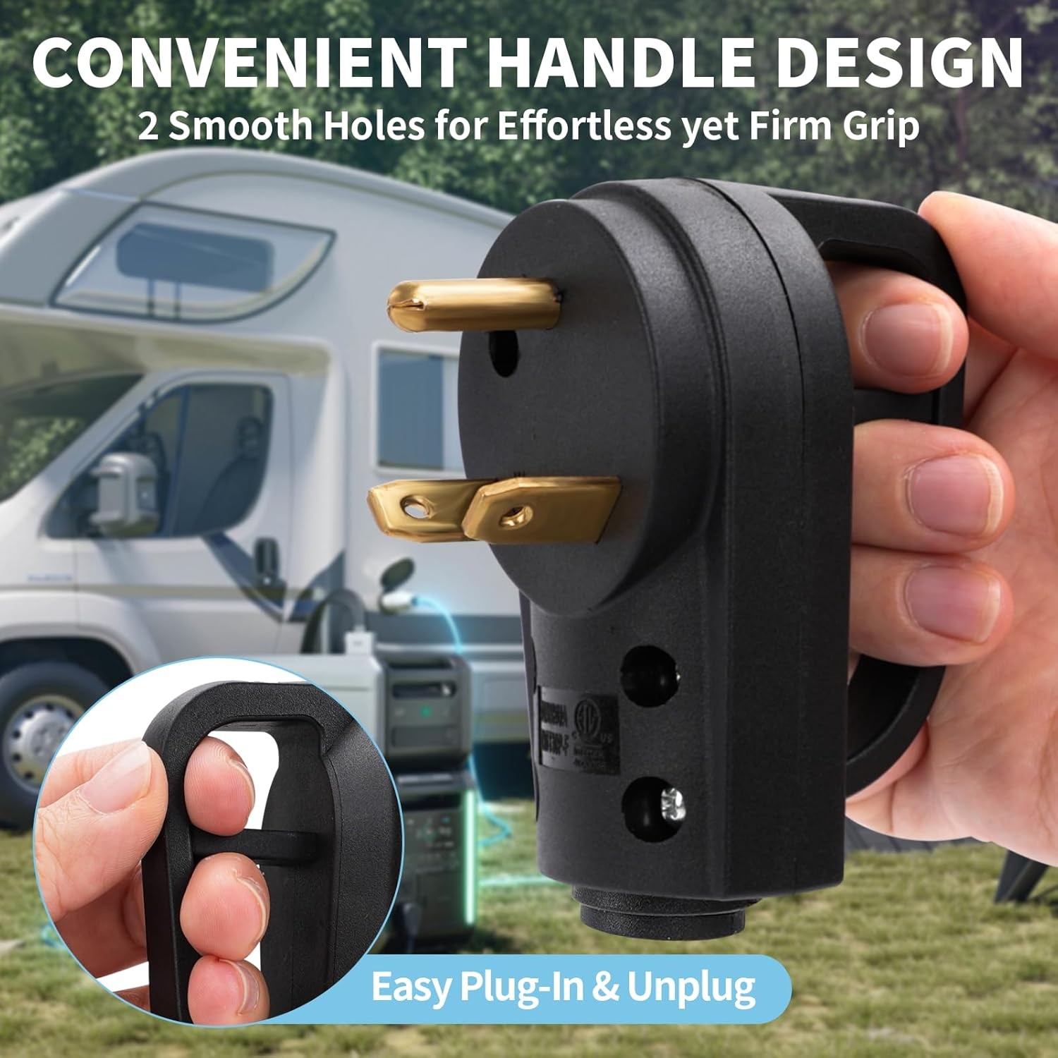 30 Amp RV Replacement Plug ETL Listed 125 Volt Heavy Duty Male NEMA TT-30P Ergon