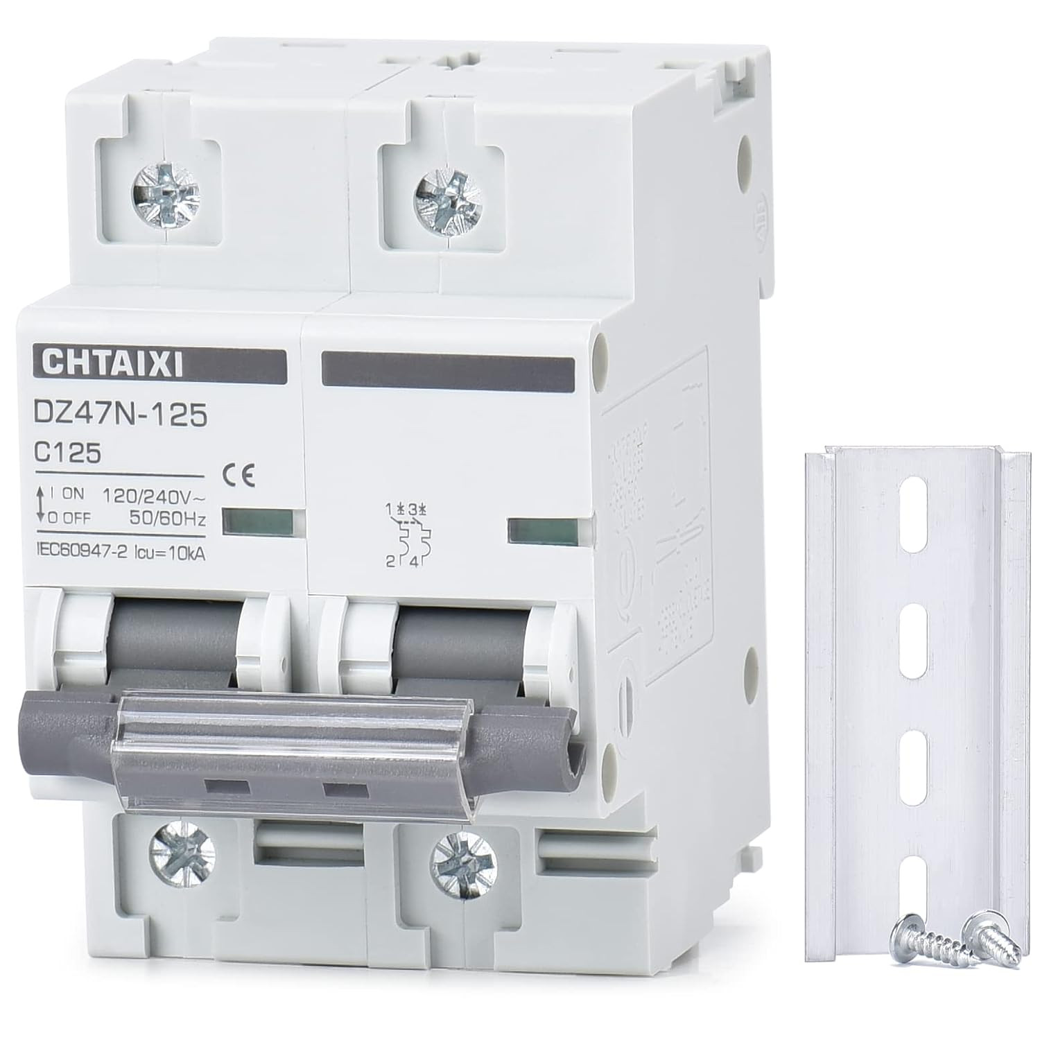 AC Miniature Circuit Breaker, 125 Amp 120V/240V 2 Pole DIN Rail Mount Circuit Br