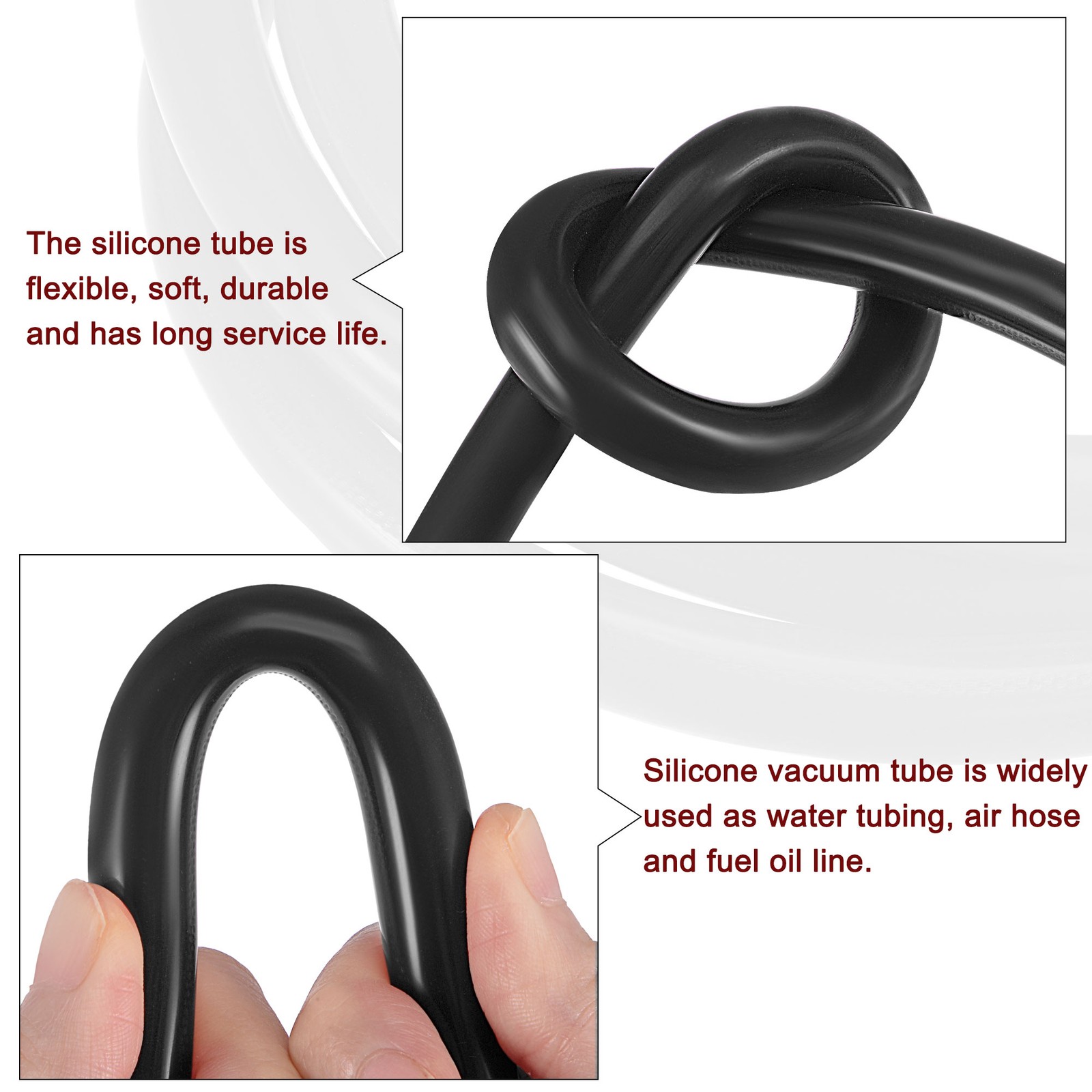 Vacuum Silicone Tubing Hose 1/4″ ID 1/8″ Wall Thick 3.3ft Black
