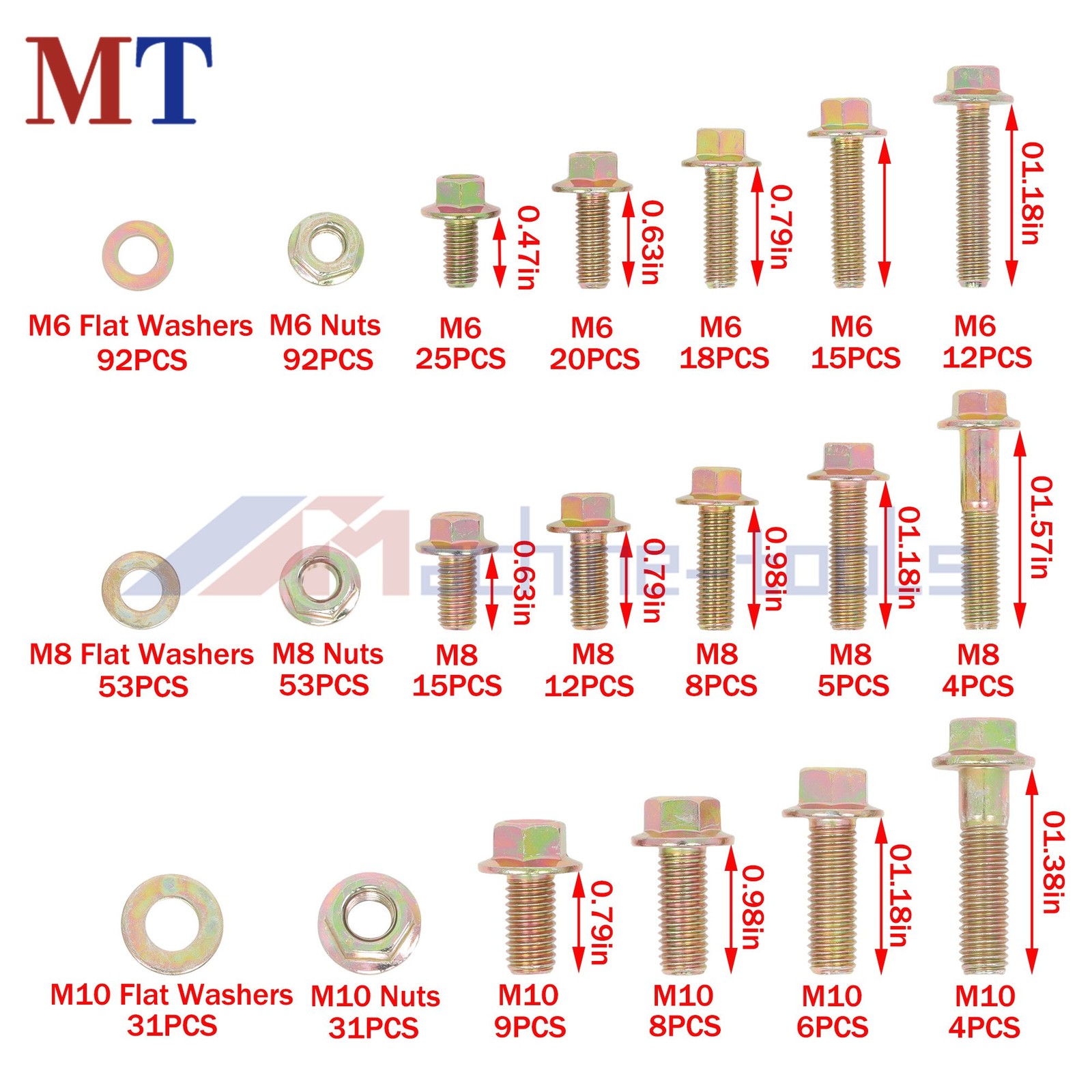 521x Flanged Hex M6 M8 M10 Silver Flange Bolts Assortment Kit for Industrial use