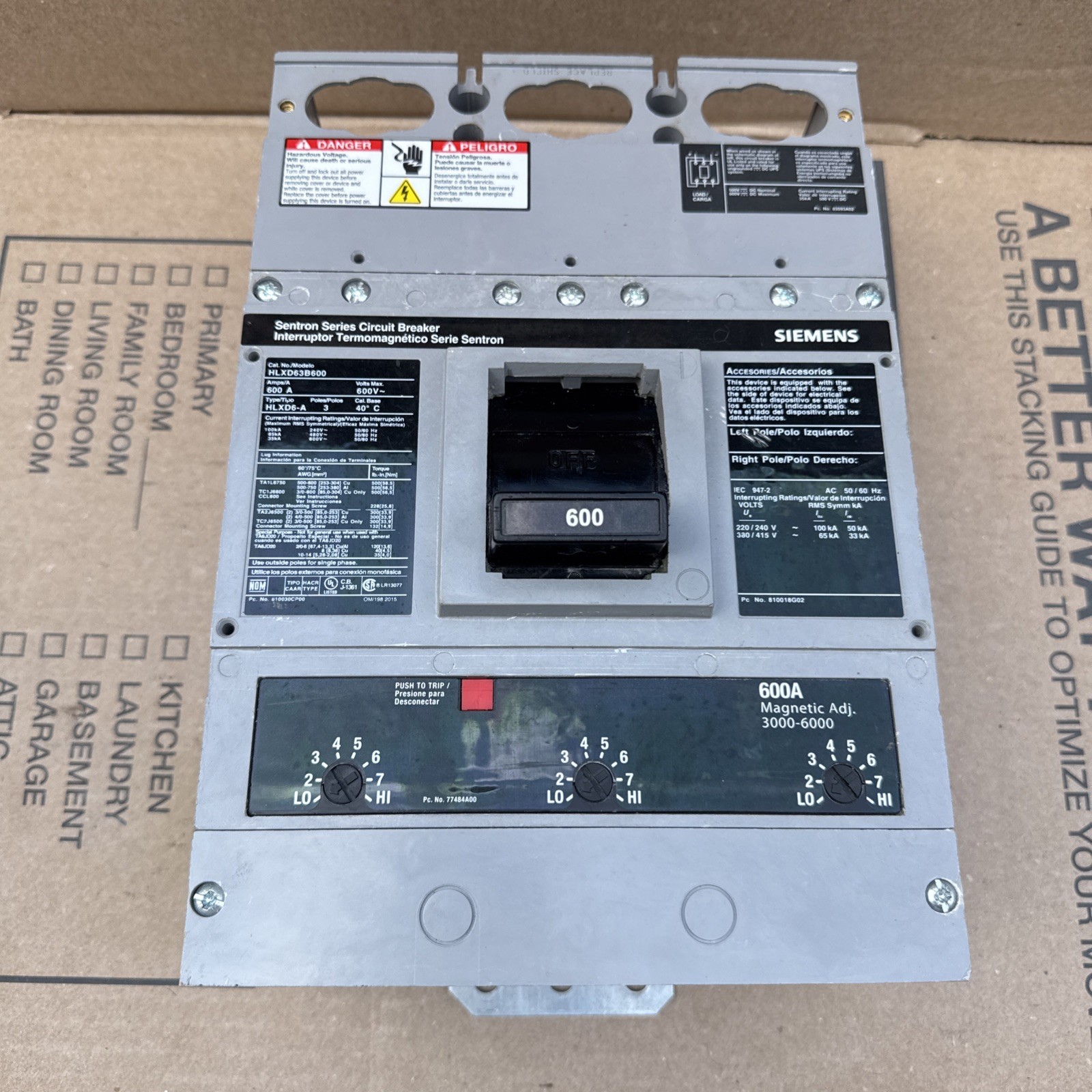 Siemens HLXD63B600 600 Amp 3 Pole 600v Circuit Breaker 3P 600A W/ 600A Trip