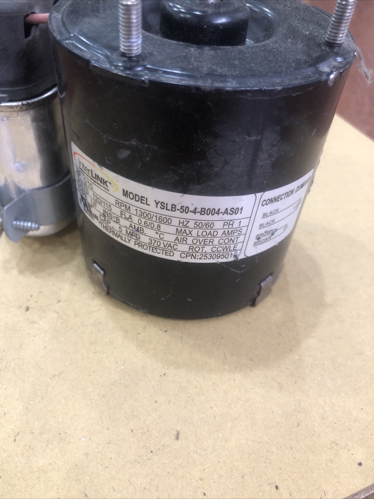 InterLink 25309501S Fan Motor YSLB-50-4-B004-AS01 – 1/15 hp 1600RPM, 120V