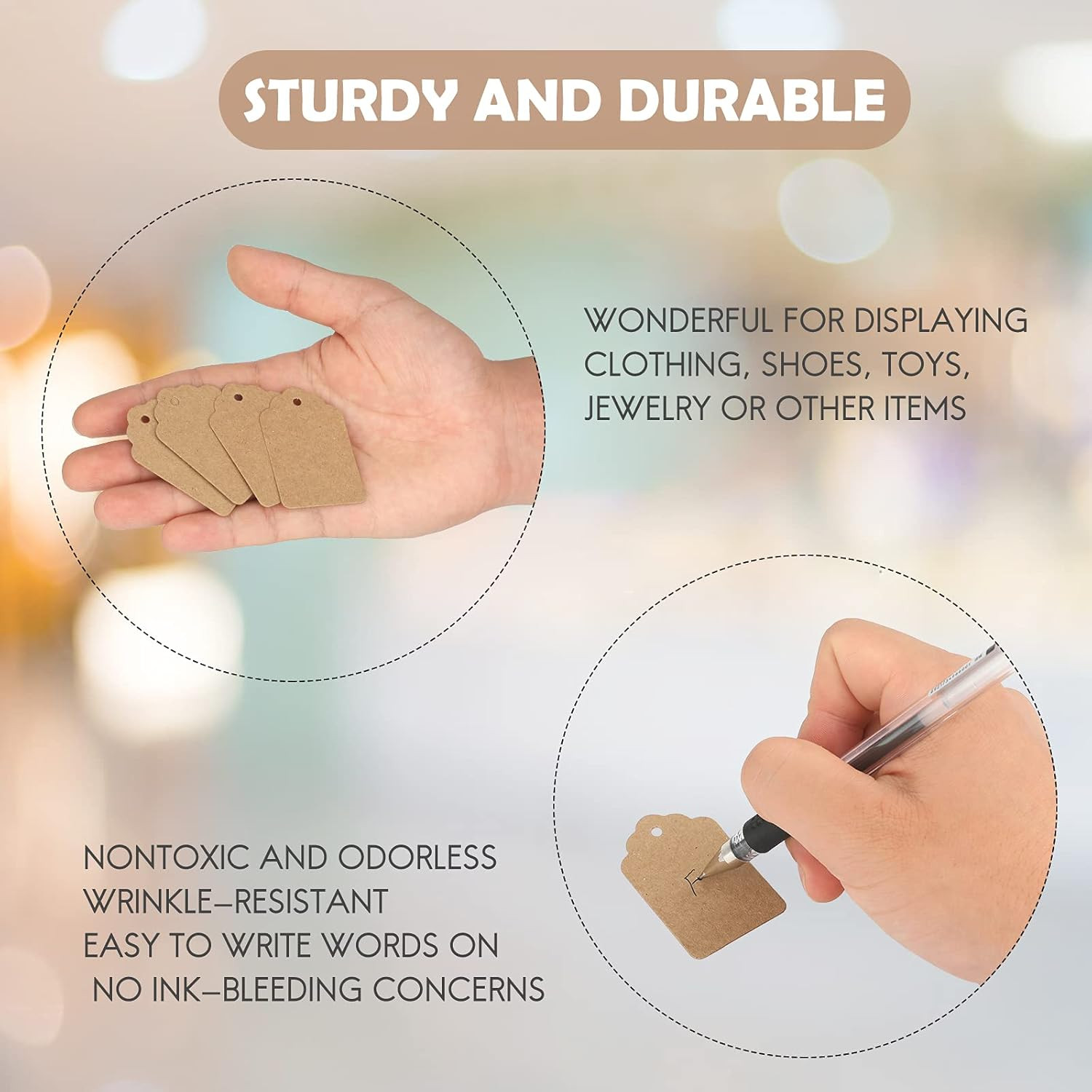 1000Pcs Brown Kraft Price Tags Writable Labels for Jewelry, Clothes, Retail Use