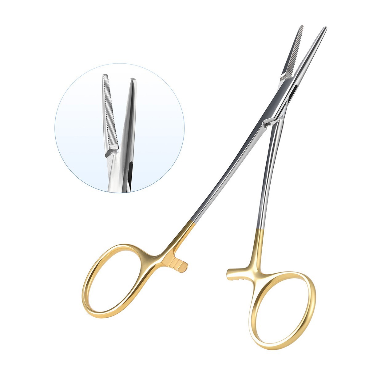 Dental Hemostat Forceps Surgical Instrument Curved / Straight Head Gold Handle
