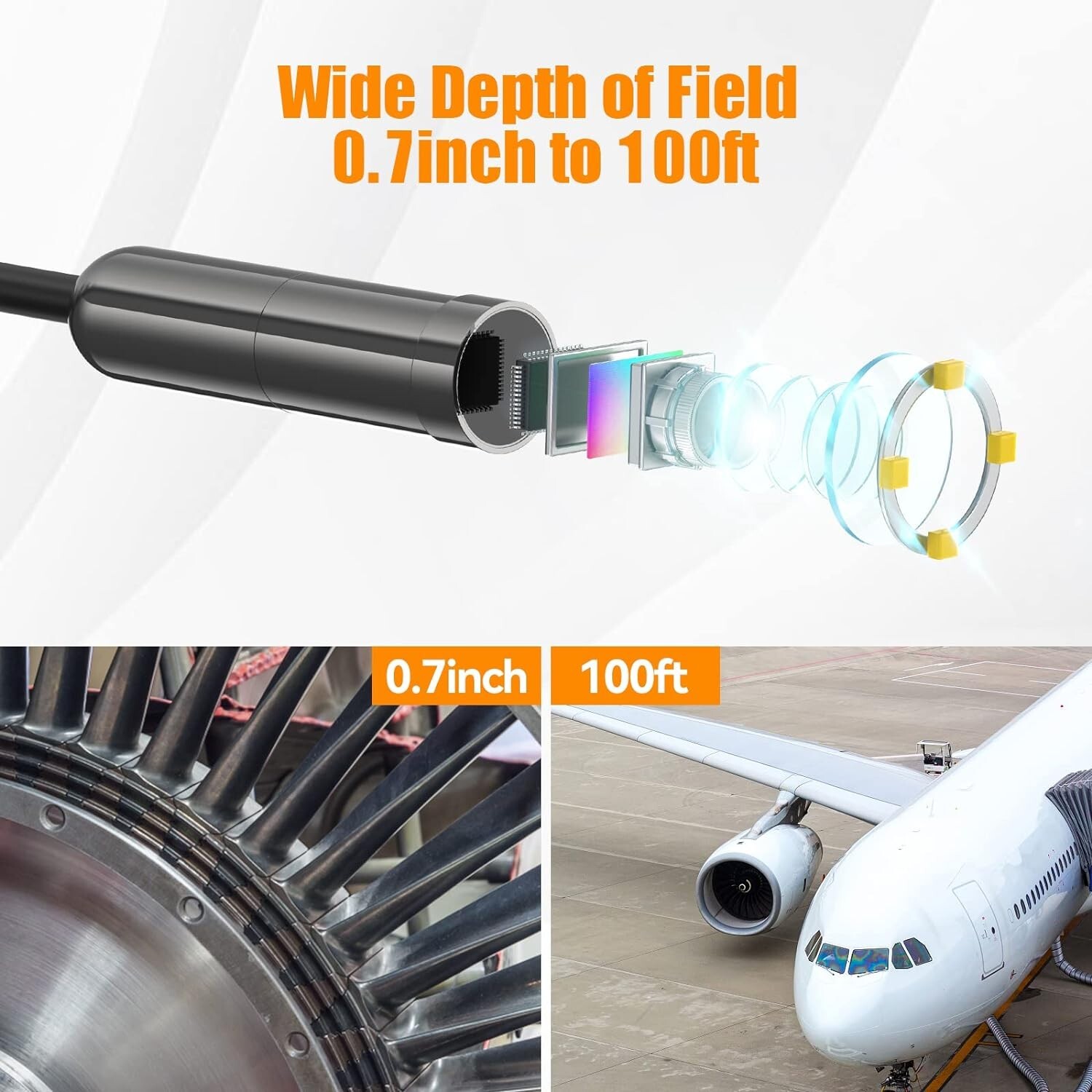 5MP Auto-Focus Endoscope USB Borescope Inspection Camera Semi-Rigid Cable 16.4ft