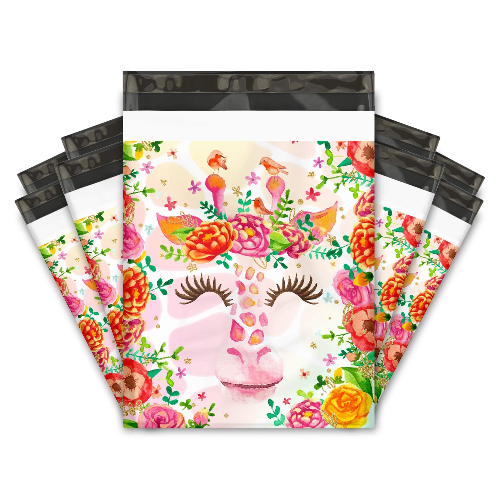 10×13 Inch Floral Giraffe Designer Poly Mailers Shipping Envelopes 100 PCS Bags