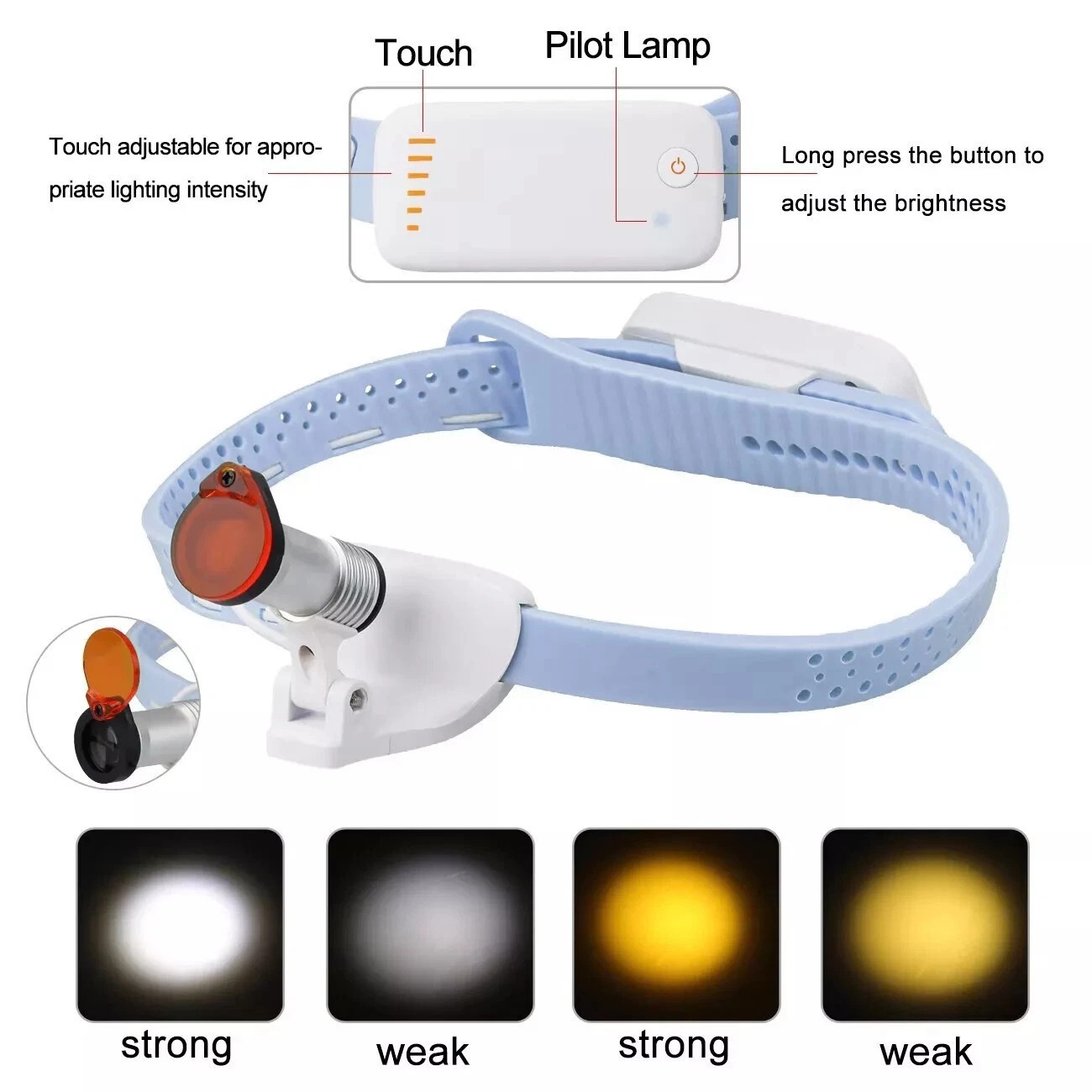 Dental Medical Wireless 5W LED Head Light Utra-light ENT Headband Headlight Blue